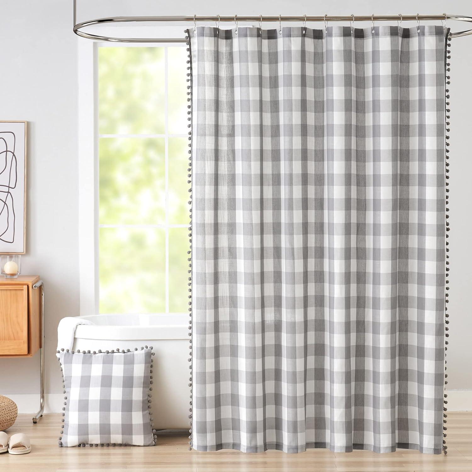 Gray and White Buffalo Check Cotton Shower Curtain