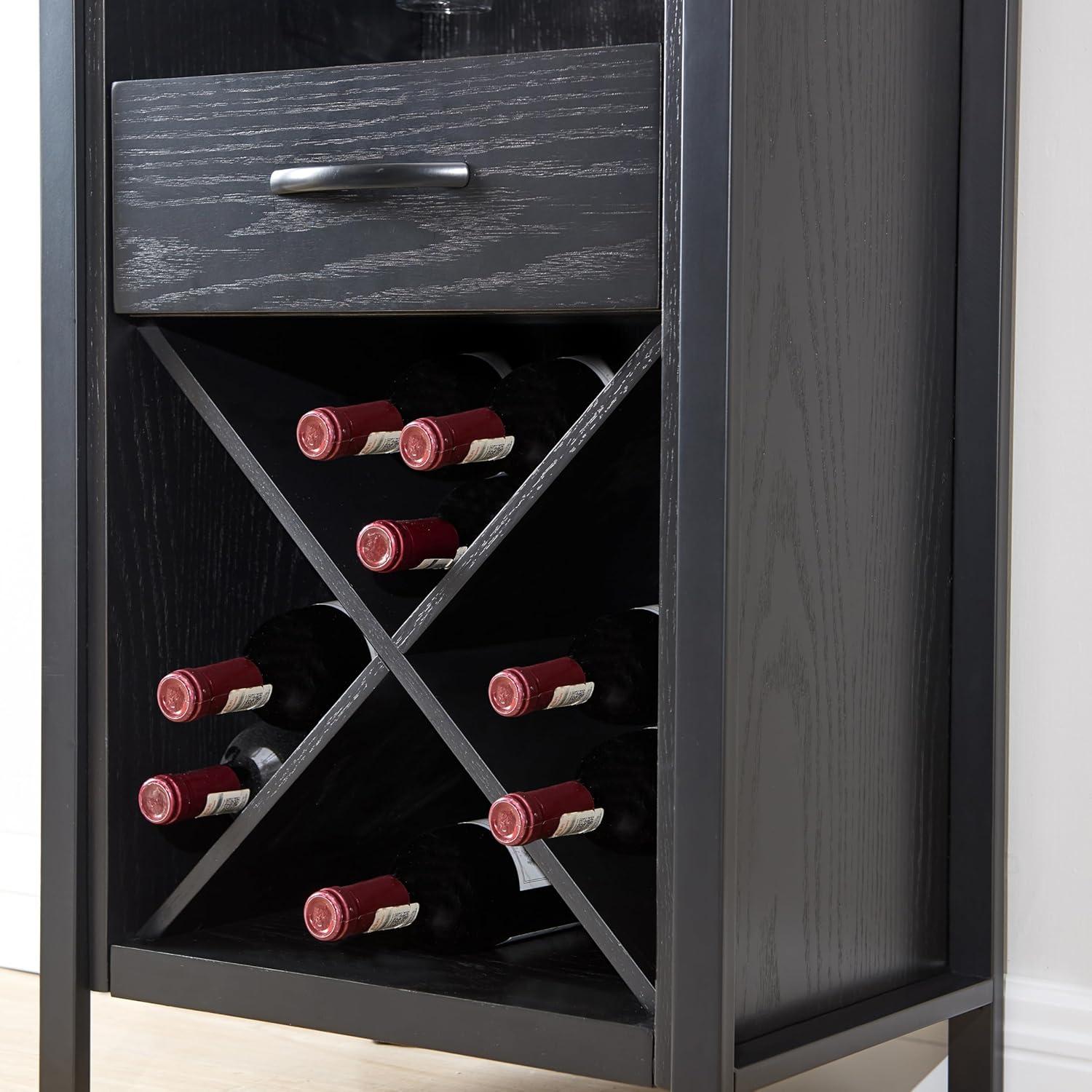 Leick Home Leah Mini Bar Cabinet for Stemware and Bottle Storage, Black