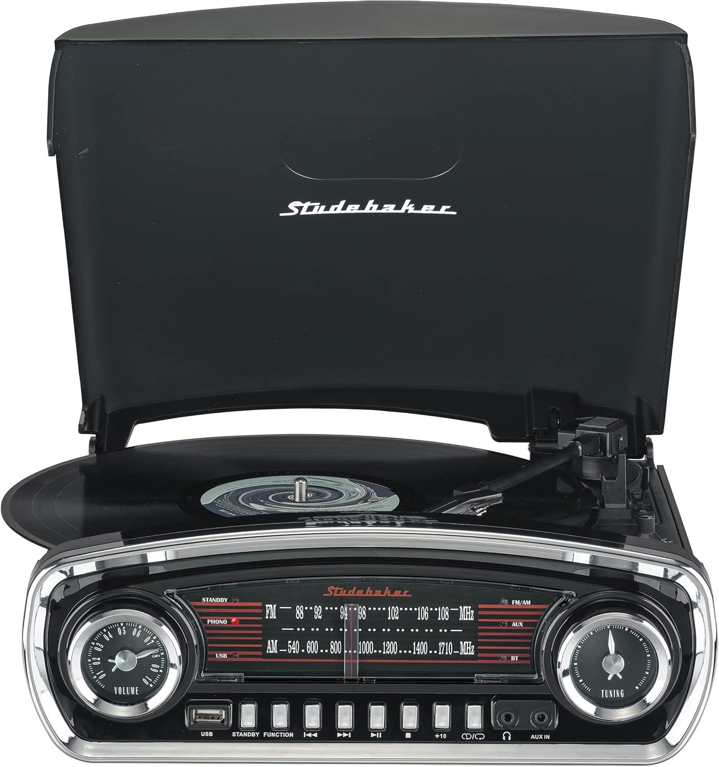 Studebaker Portable 3 - Speed Turntable Decorative Record Player with Bluetooth