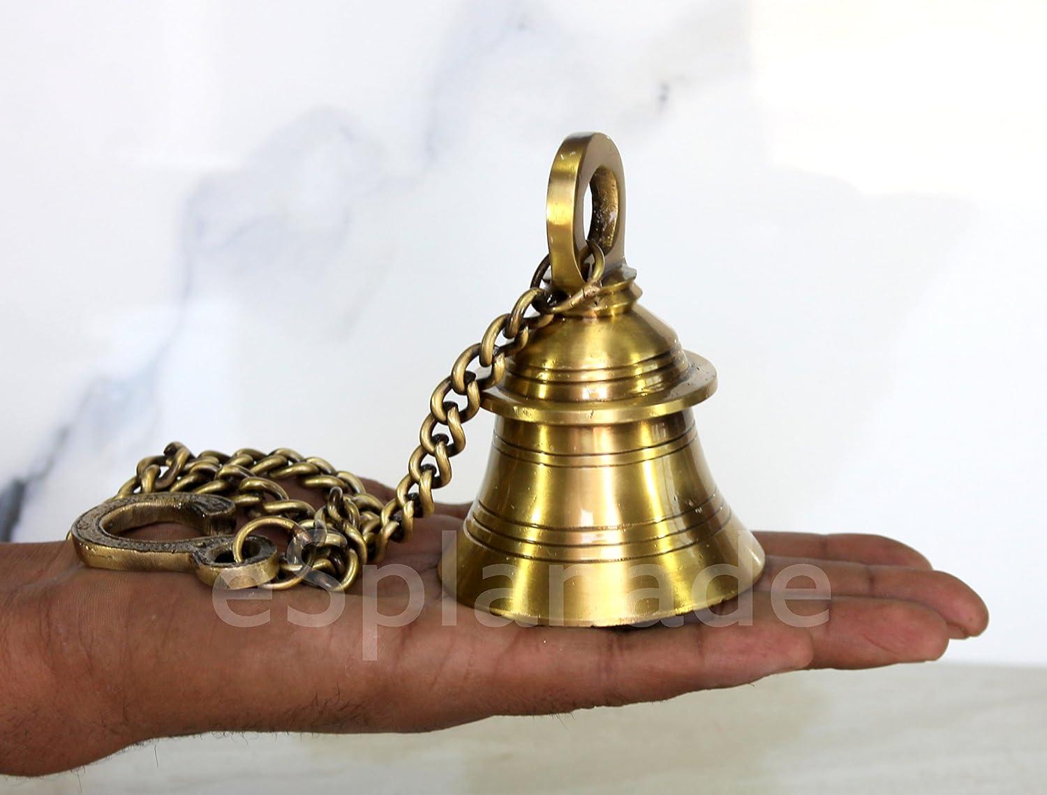 eSplanade - Hanging Bell with 15" Inches Chain (L) | Home Decor | Door Decor | Pooja Accessories | Brass - 4" Inches (H)