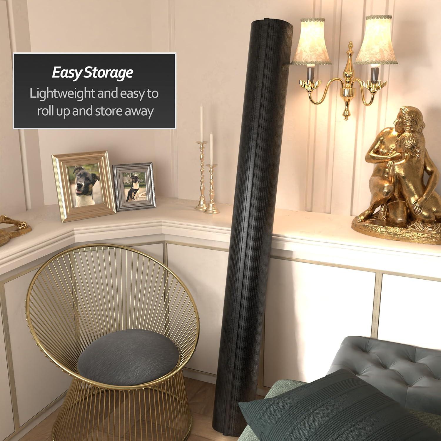 Red Lantern 6 ft. Tall Bamboo Wave Screen - Black