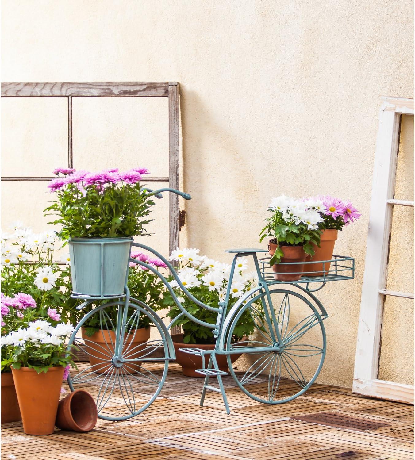 Evergreen Vintage Teal Bicycle Planter Outdoor Safe Decor