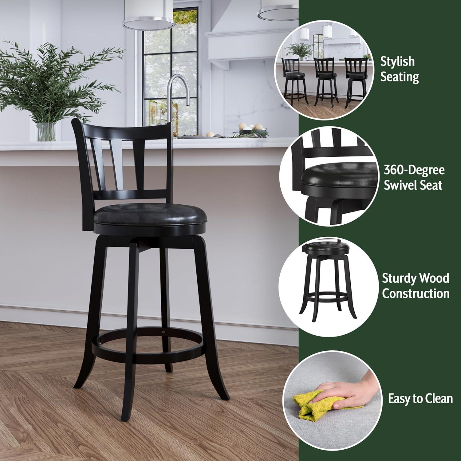 Hillsdale Furniture Presque Isle Wood Bar Height Swivel Stool, Black