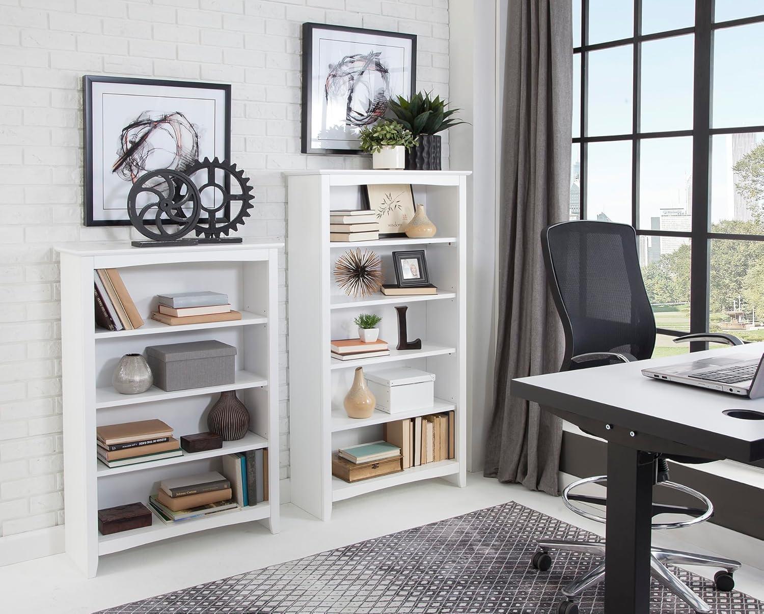 Transitional Solid Hardwood 60" White Shaker Bookshelf