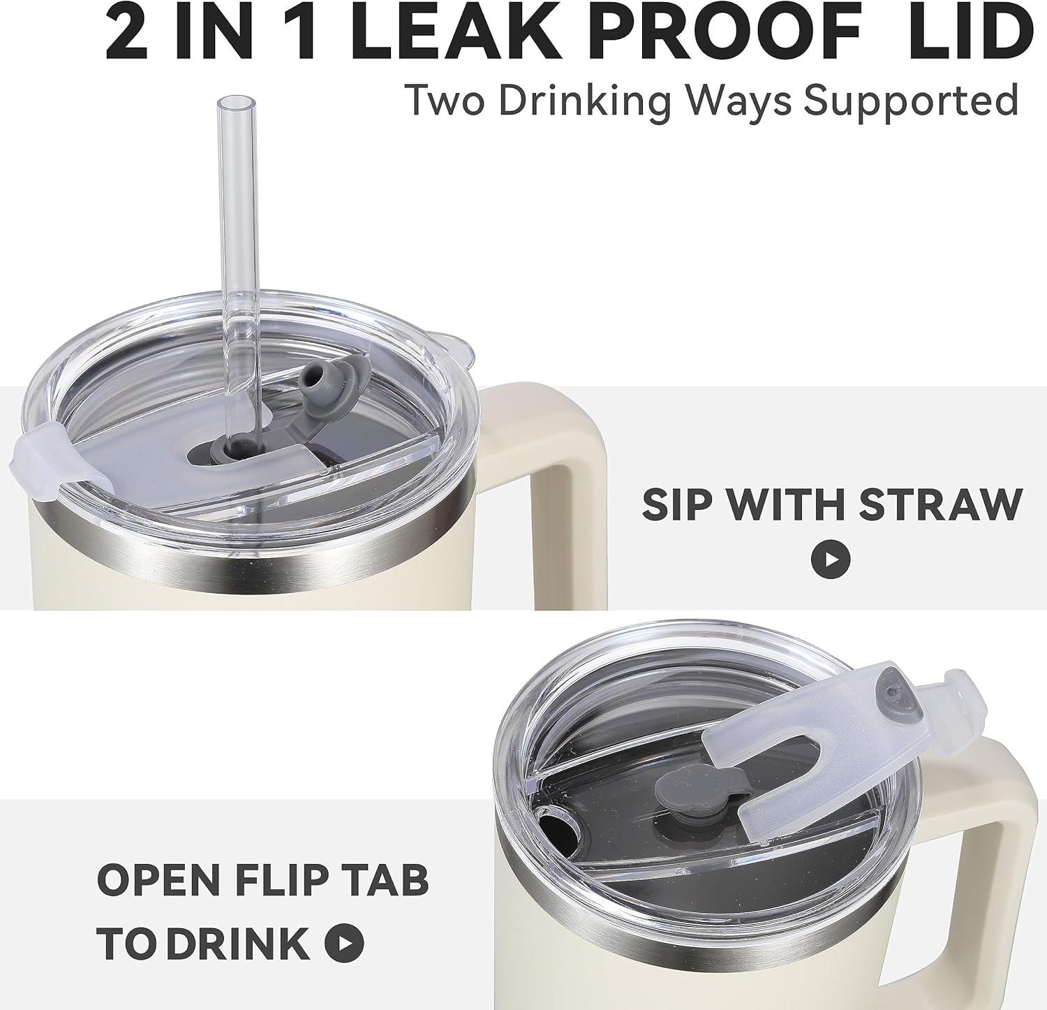40oz Explosive Car Cup Handle Thermos Cup Stainless Steel Large Capacity Cold Straw Ice Bullion Cup