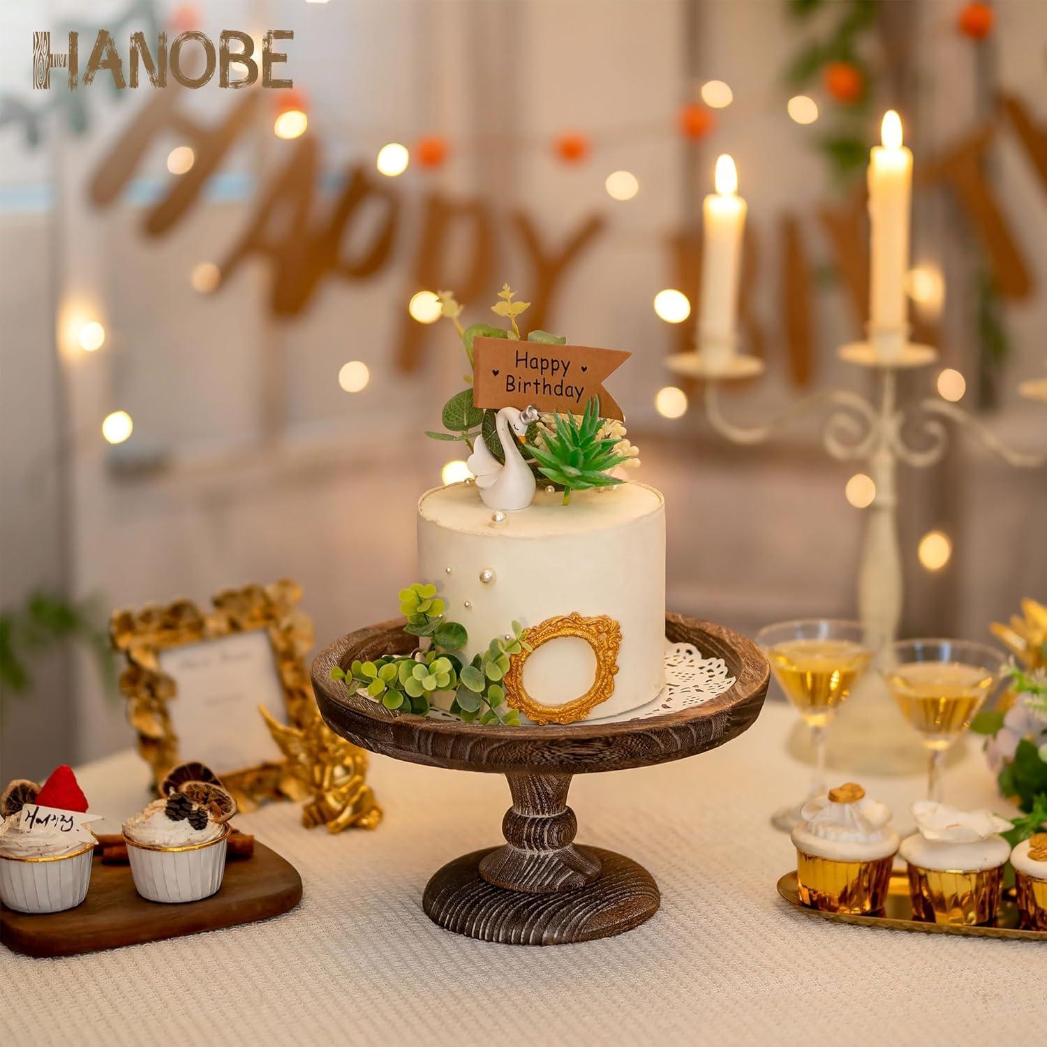 Hanobe Round Wood Display Riser: Rustic Wooden Risers Decorative Pedestal Plate Stand Small Cake Holder Tray for Wedding Birthday Decor