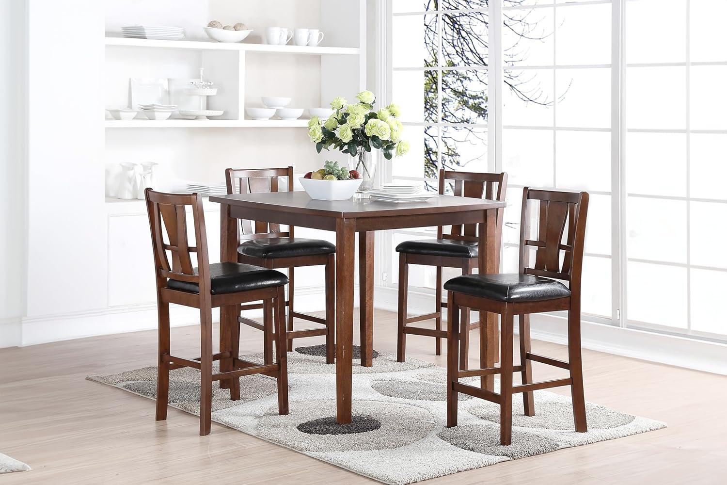 Dark Espresso Square Counter Dining Set with Faux Leather Seats