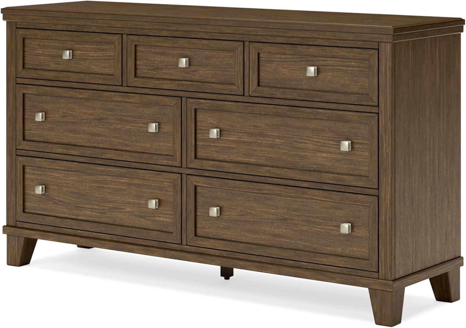 Light Brown Transitional 7-Drawer Dresser with Mirror