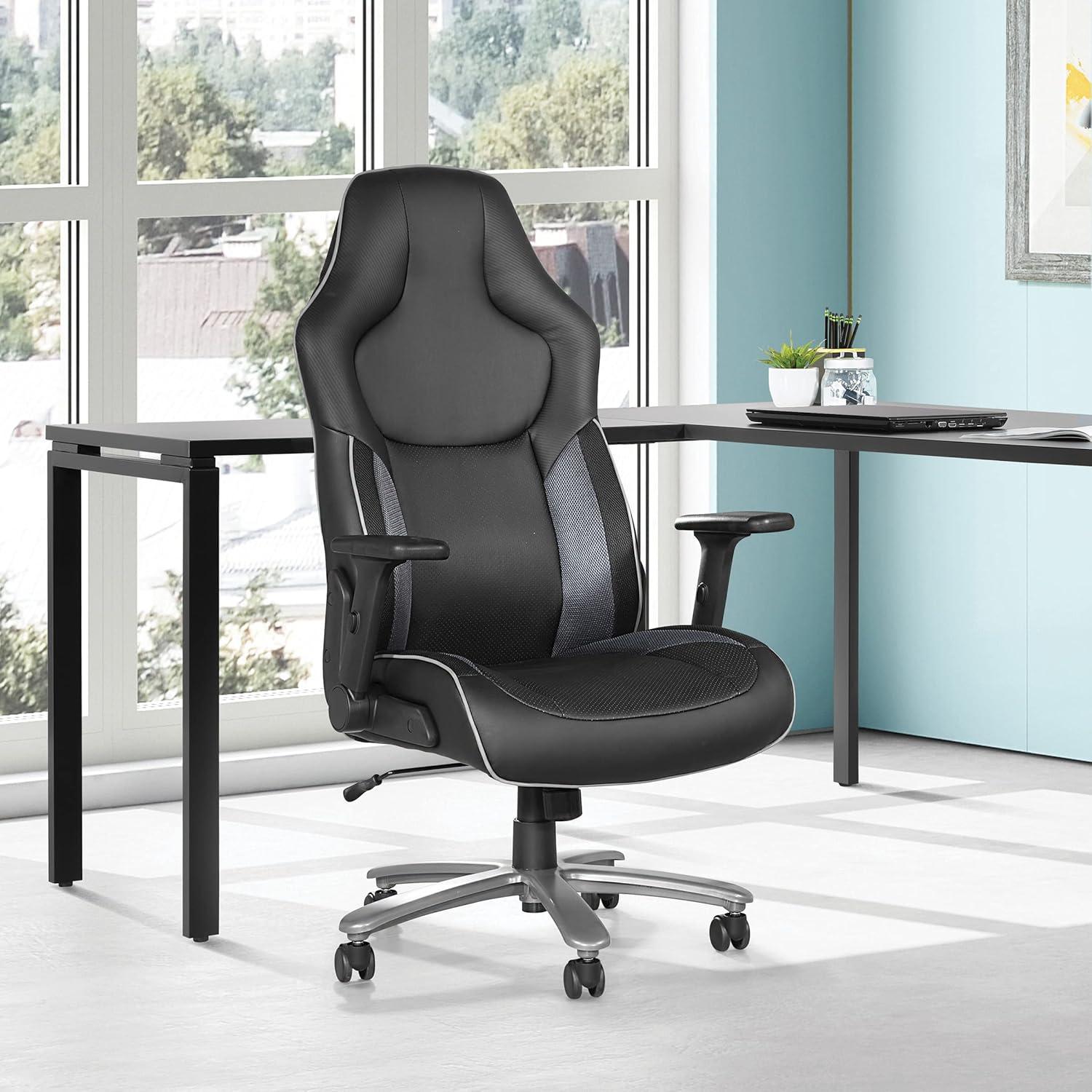 Big & Tall Bonded Leather Gaming Chair in Gray Mesh
