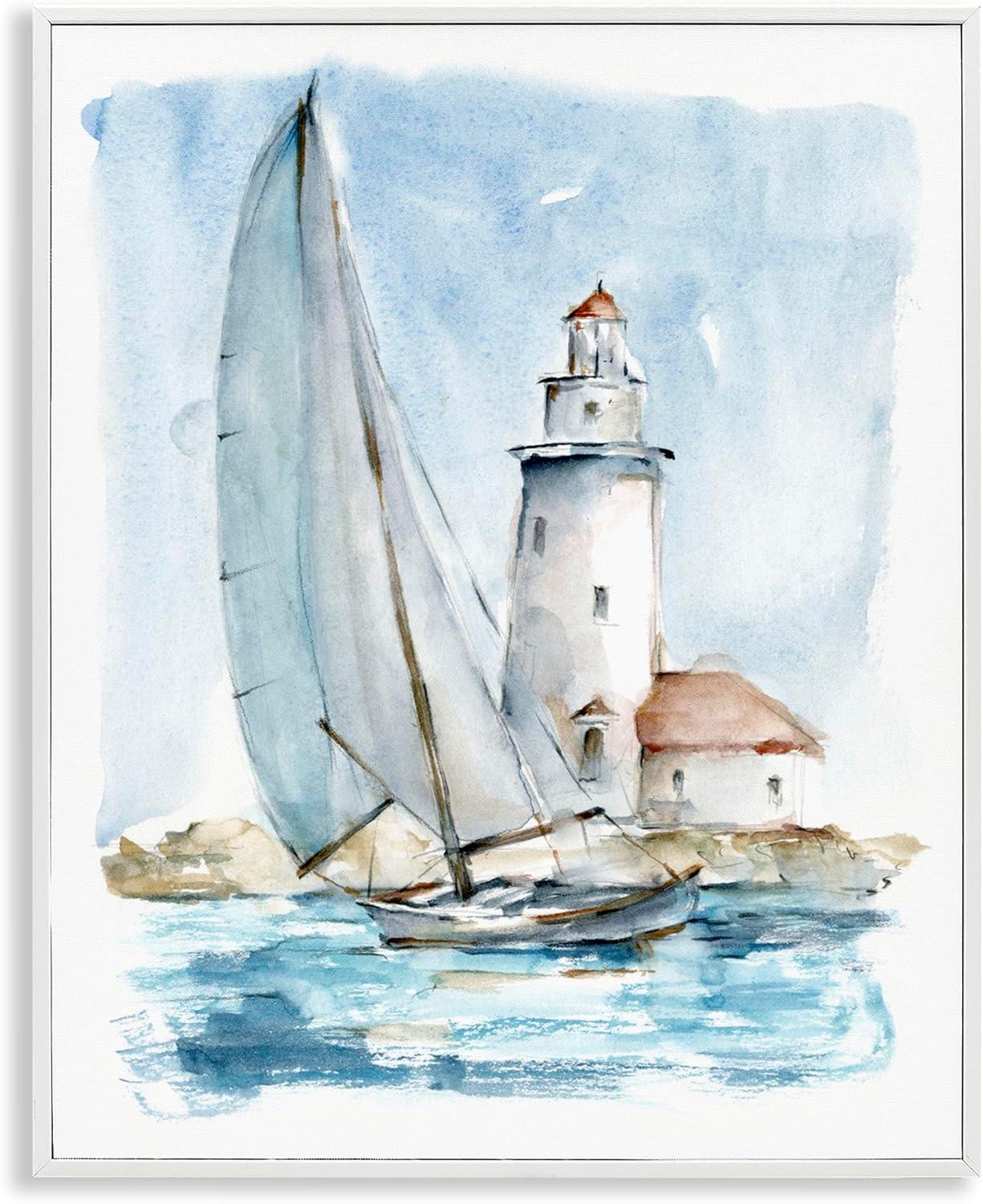 Stupell Industries Nautical Sailboat & Lighthouse Framed Giclee, 24 x 30