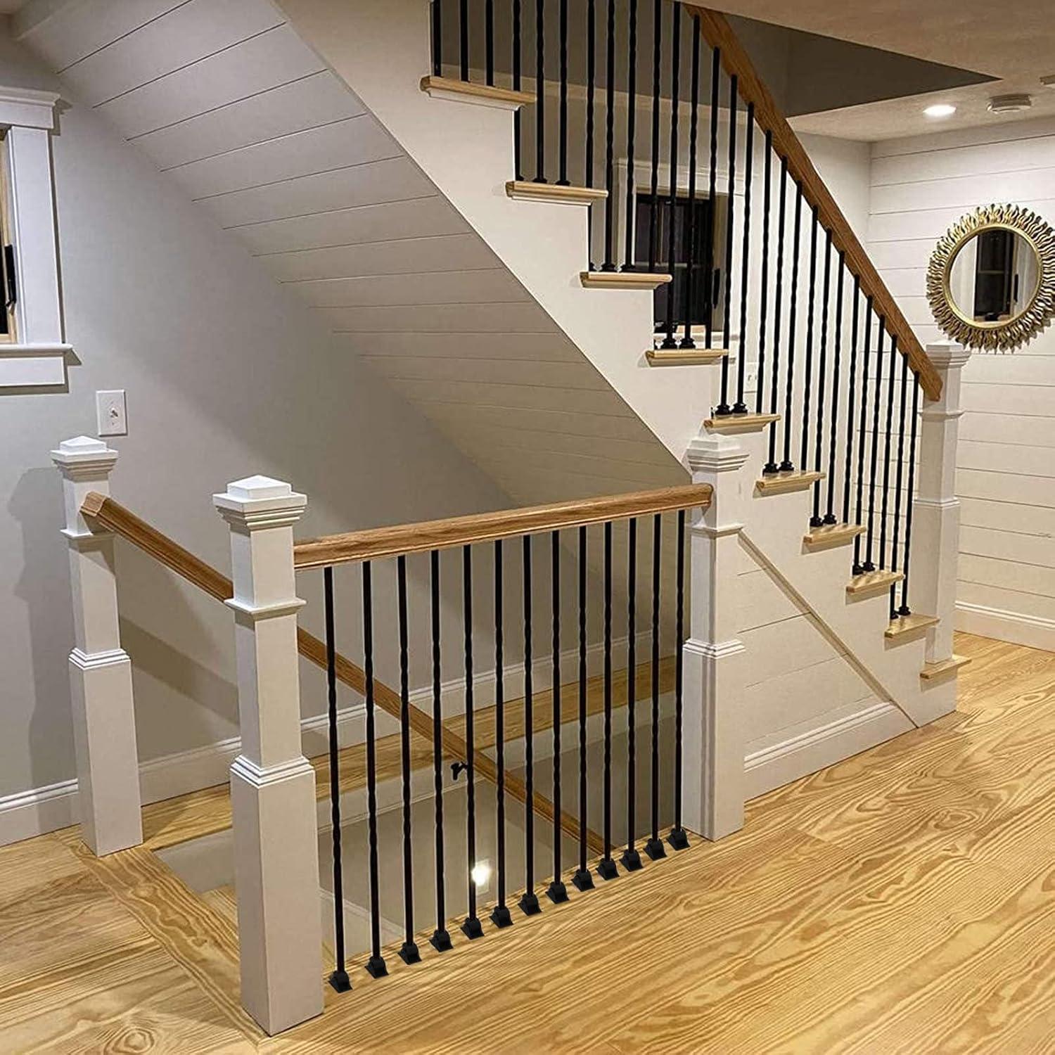 Staircase Metal Balusters, 44'' x 1/2" Galvanized Steel Decorative Banister Spindles, 10 Pack Deck Baluster with Hollow Twists, Satin Black Spiral Stair Railing with Shoes & Screws