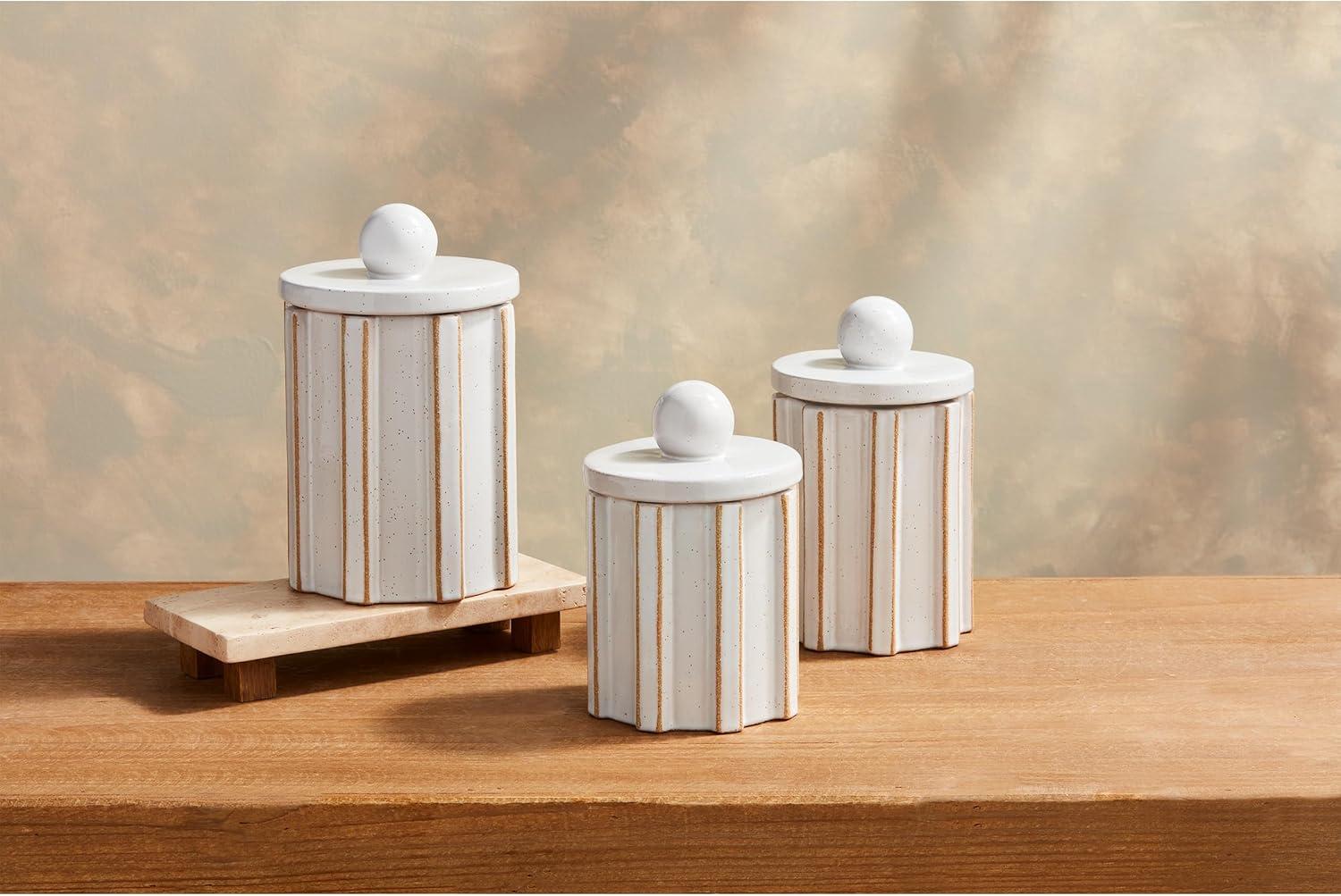 White Ceramic Grooved Canister Set with Airtight Lids