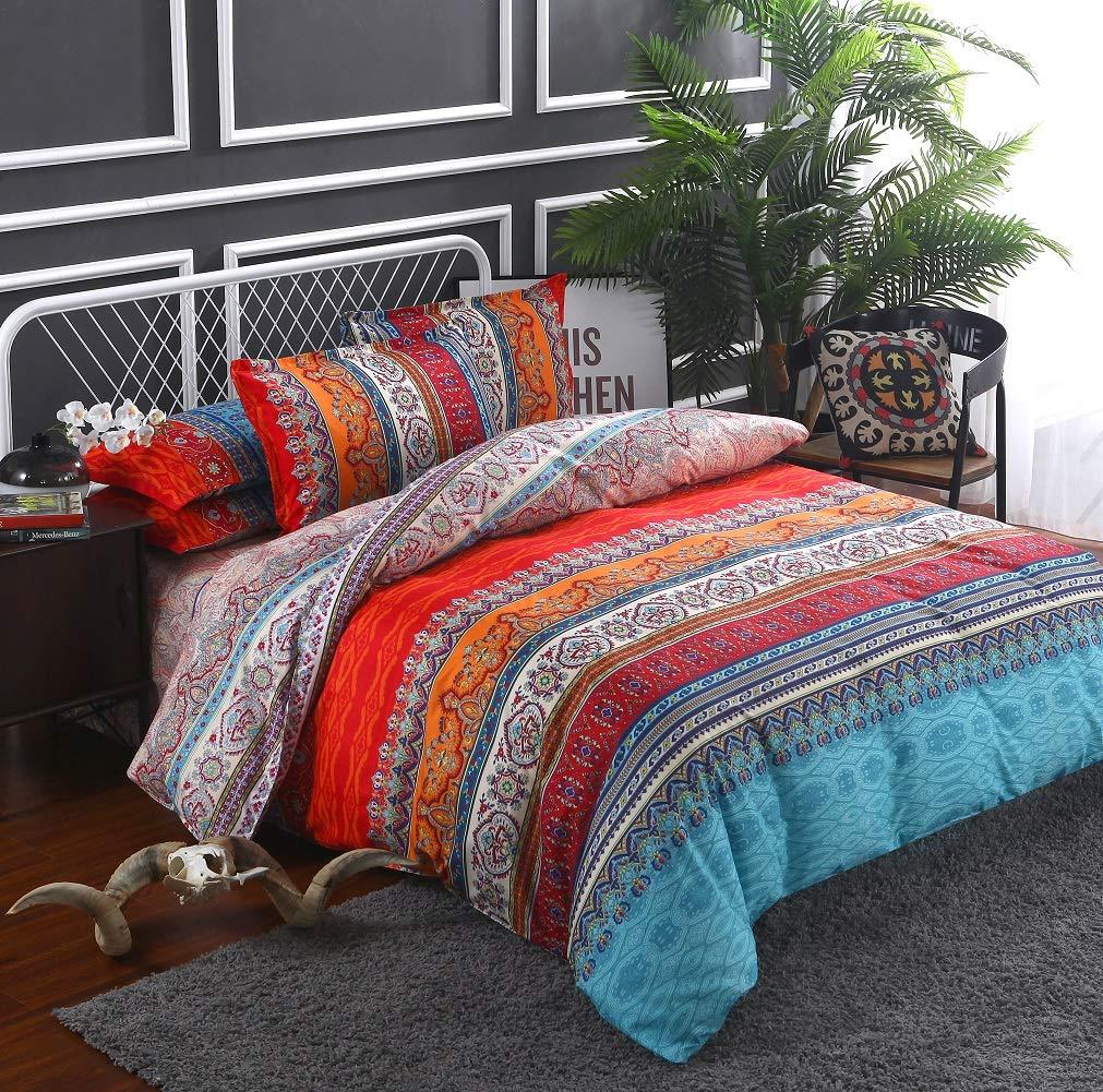 Bohemian King Duvet Cover Set - Microfiber Bedding, 3 Pieces Retro Boho for All Seasons, 1 Cover and 2 Pillowcases With Zipper Closure, Easy Care