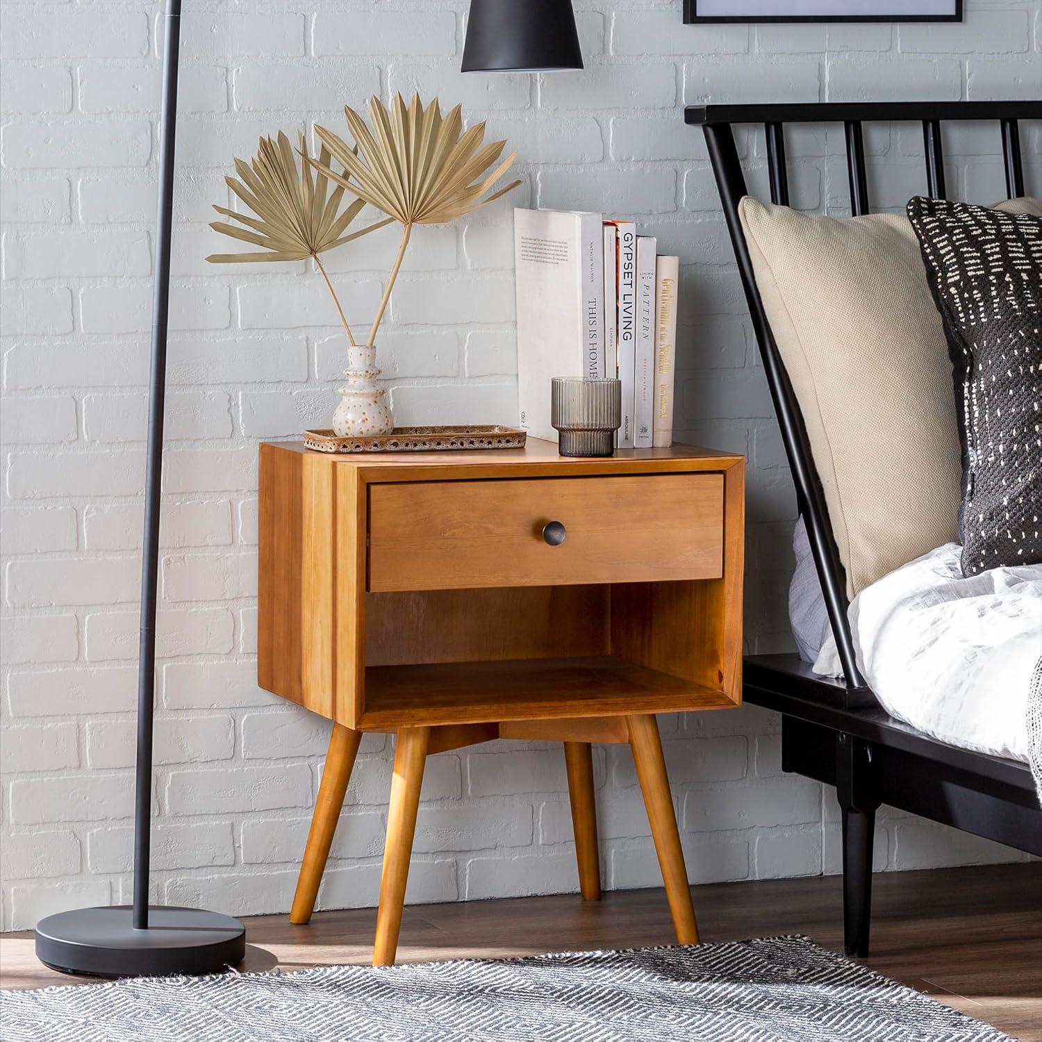 Walker Edison Mid Century Caramel Solid Wood Nightstand
