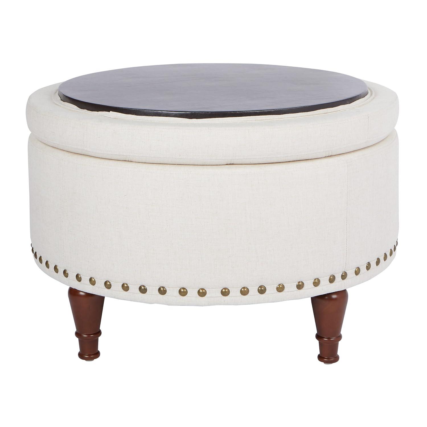 OSP Home Furnishings Alloway Storage Ottoman in Espresso Faux Leather with Antique Bronze Nailheads