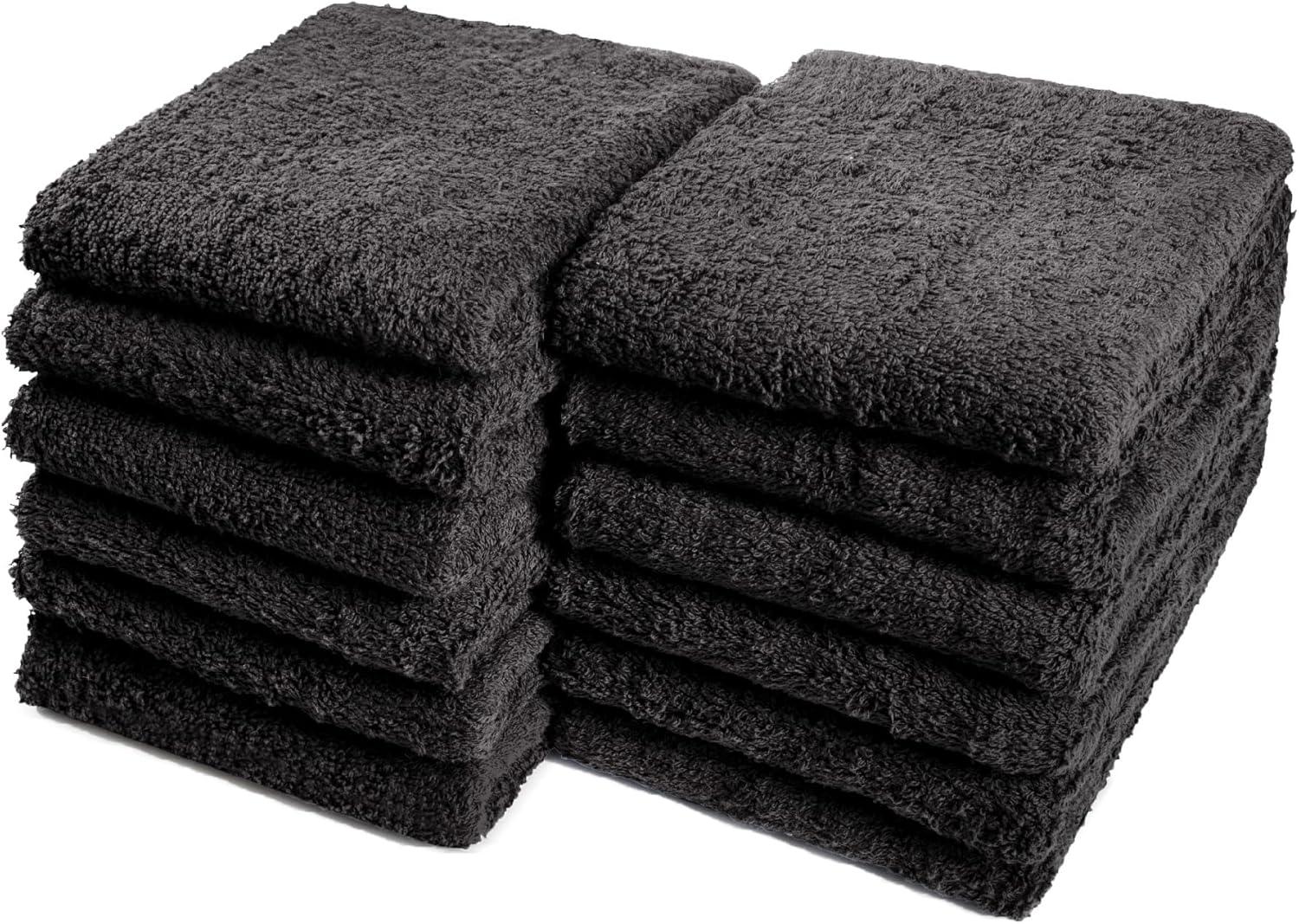 Bleach Proof Hand Towels Ringspun Cotton 16x27 - Ideal for Spa, Salons, Hospitality, Gym, Home Use - 12 Pcs - Black