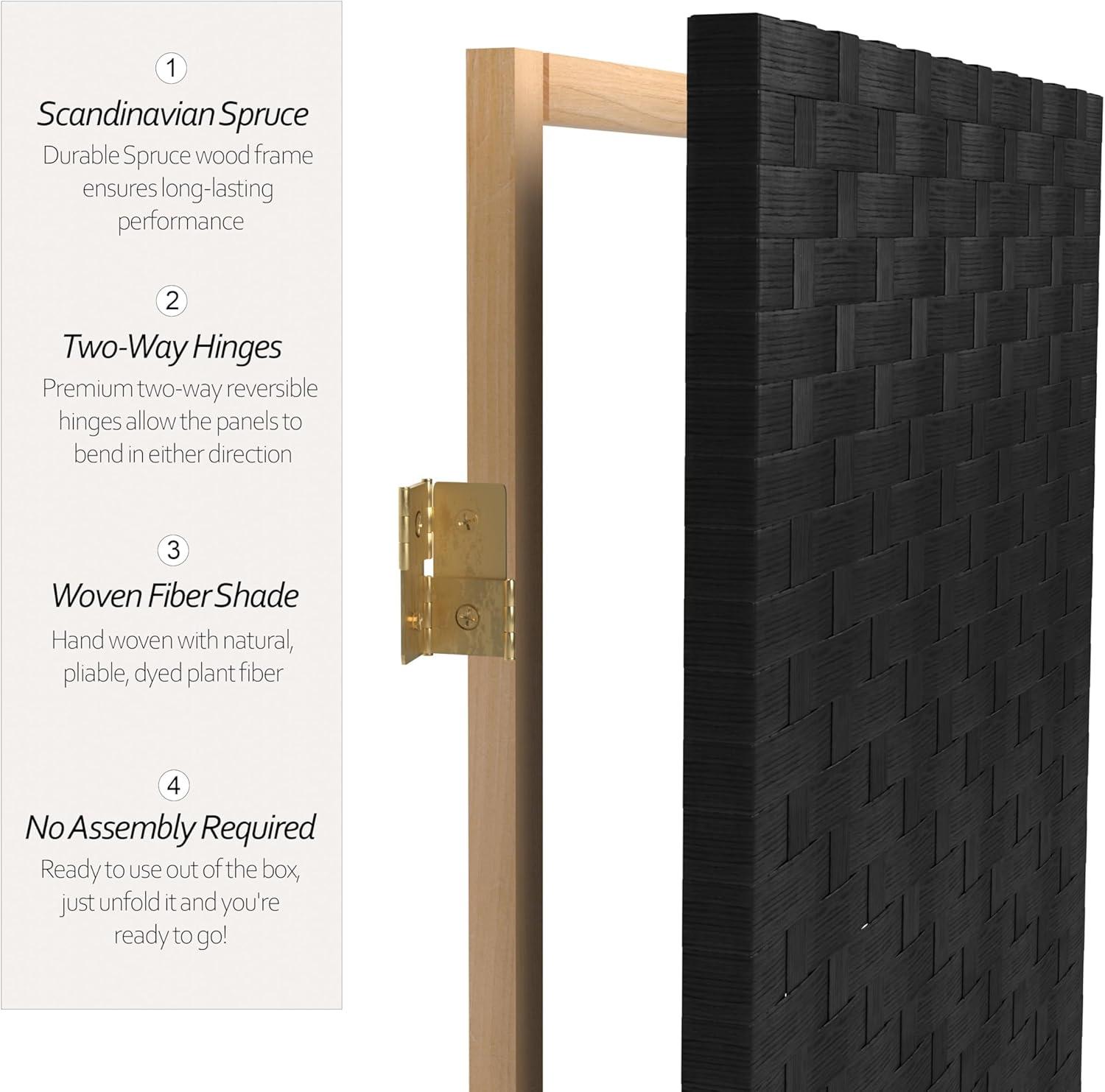 8 Panel Tall Woven Fiber Room Divider Black