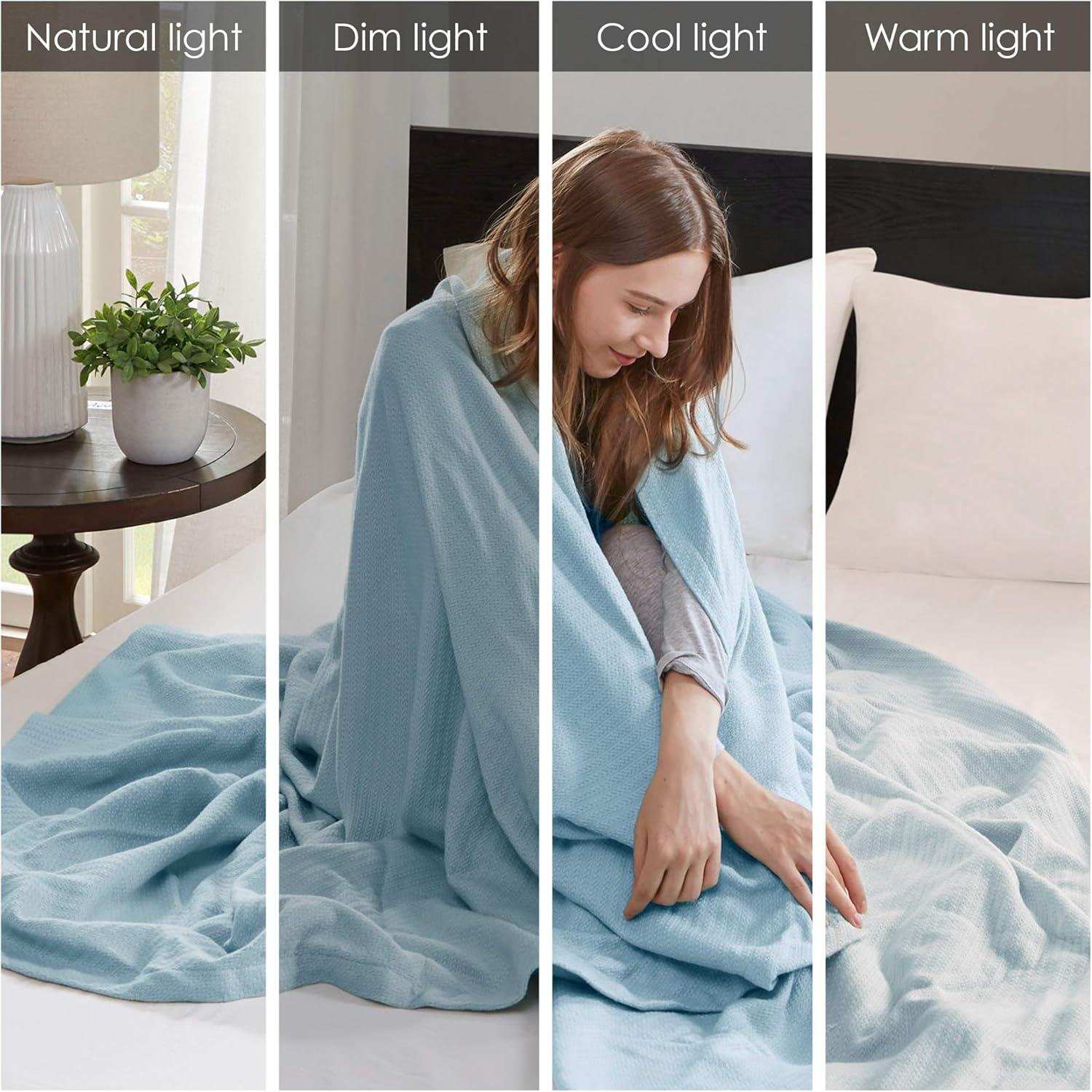 Madison Park Bed Blanket Liquid Cotton Full/Queen Light Blue: Machine Washable, No Fill, OEKO-TEX Certified