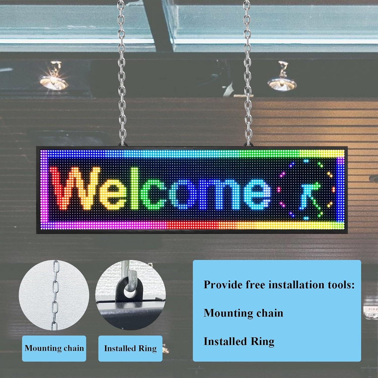KFFKFF 52"x8" Full-Color Programmable LED Sign Scrolling Display Board P10 WIFI USB Control Message Shop Sign for Store Business Party Bar Advertising