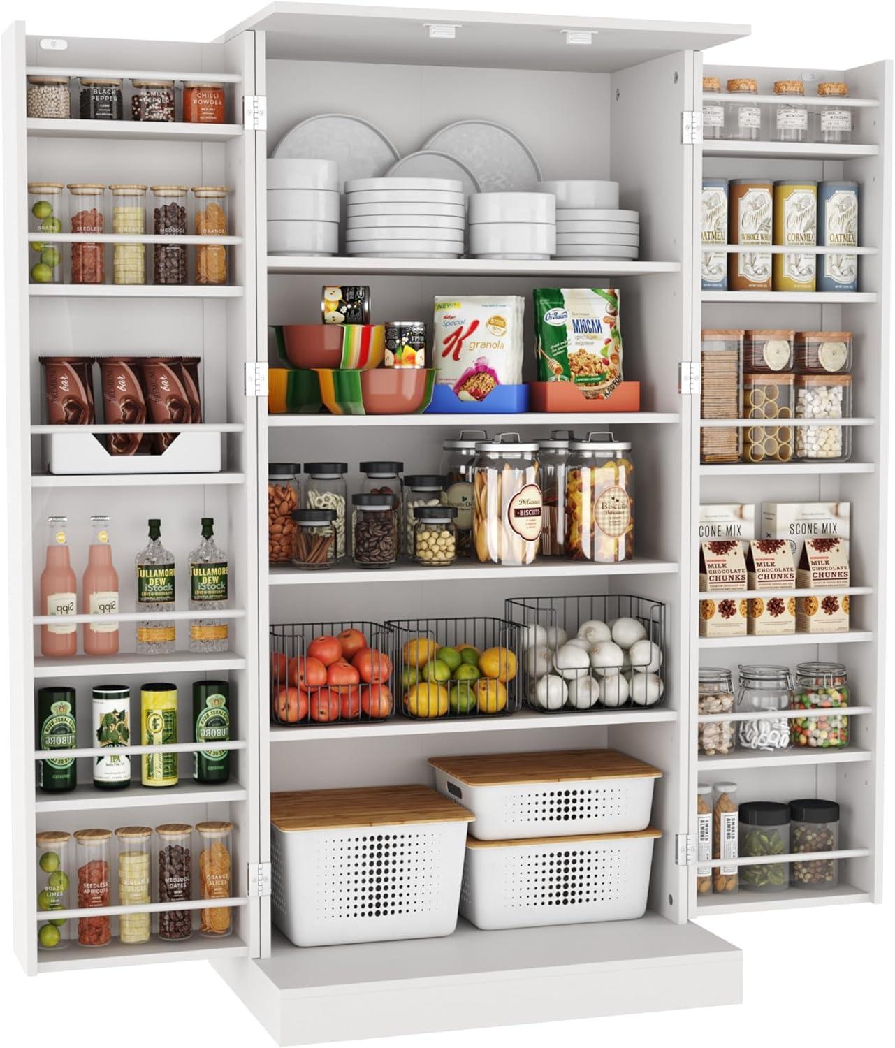 White Vertical Kitchen Pantry with Adjustable Shelves