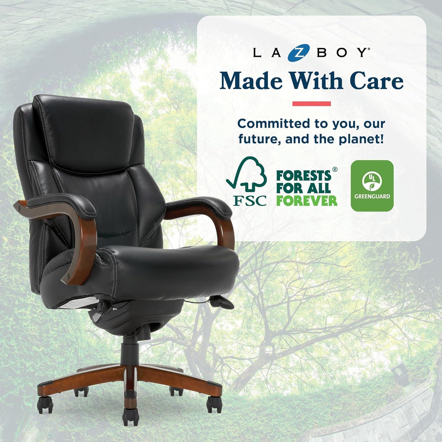 Delano Big & Tall Bonded Leather Executive Office Chair Gray - La-Z-Boy: Ergonomic, Adjustable, Wood Accents