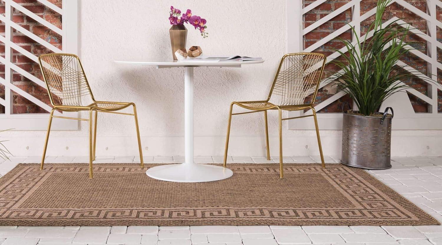 Brown Greek Key 7' x 10' Outdoor Flatweave Area Rug