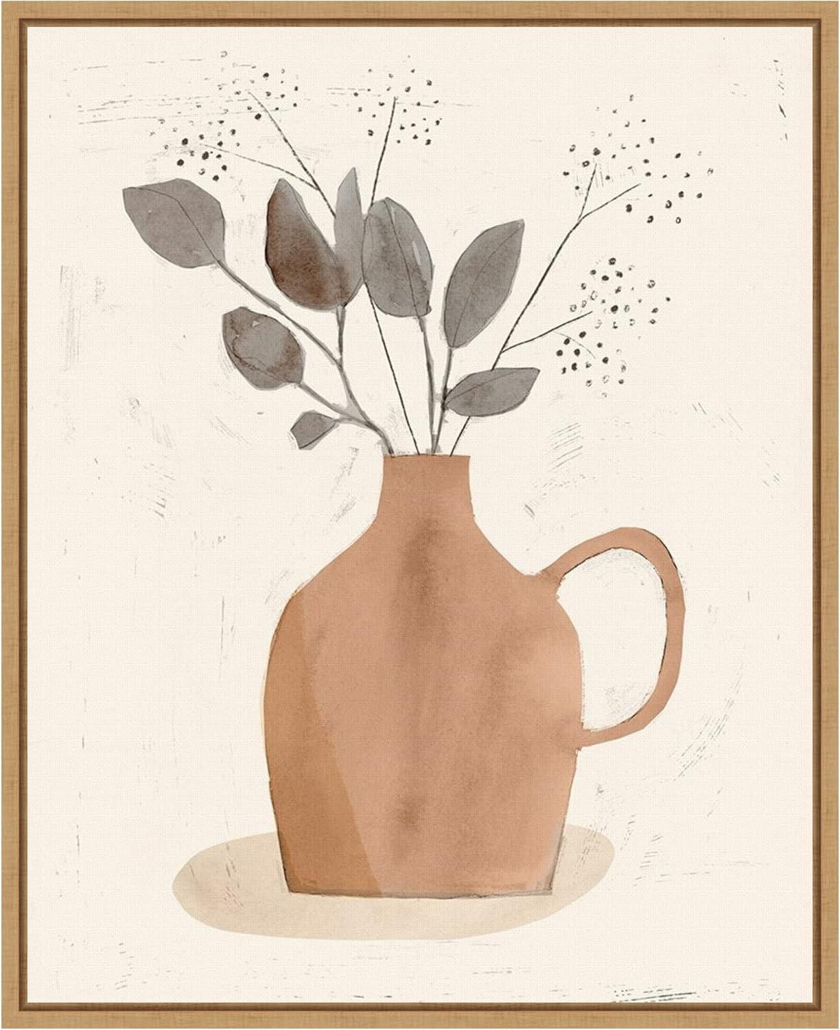 16" x 20" La Planta II Floral Vase by Victoria Barnes Framed Canvas Wall Art - Amanti Art: Botanical Lithograph, Modern Decor