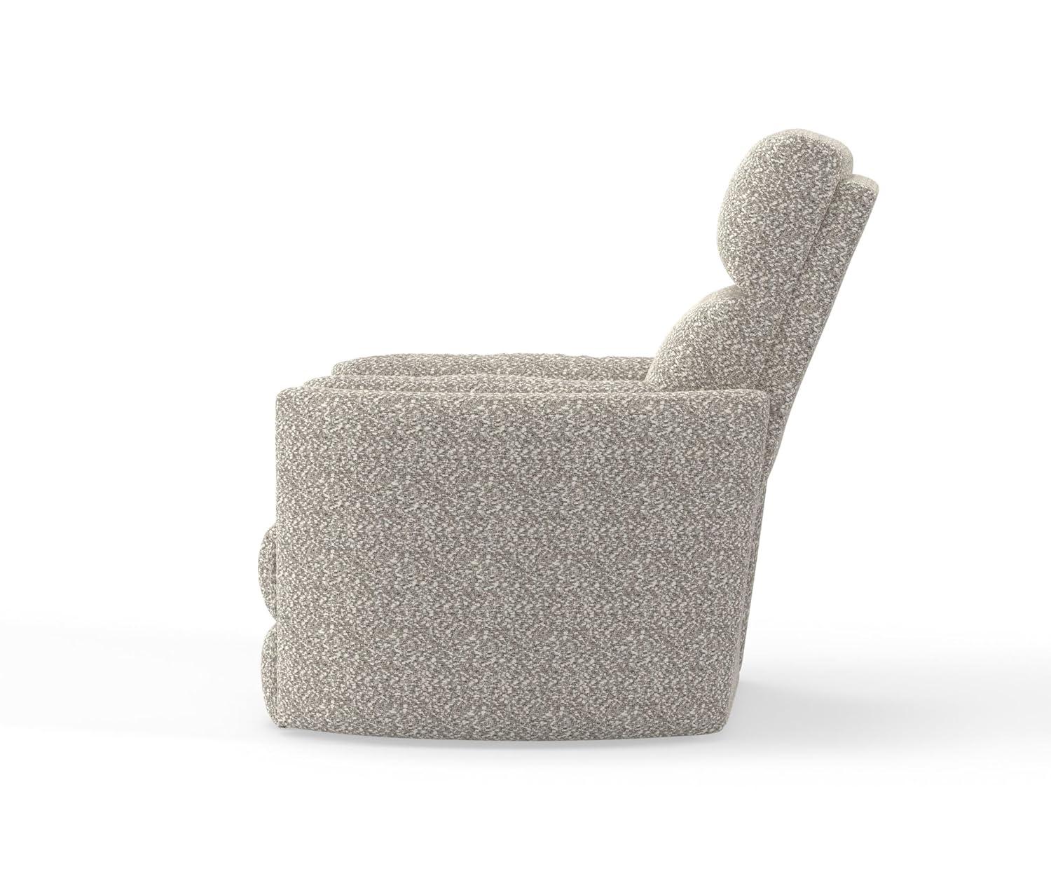 White Contemporary Swivel Recliner with Wood Accents