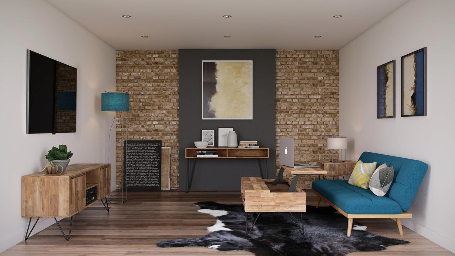 Hunter 48"W Solid Wood Industrial Lift Top Coffee Table with Hidden Storage and Metal Hairpin Legs