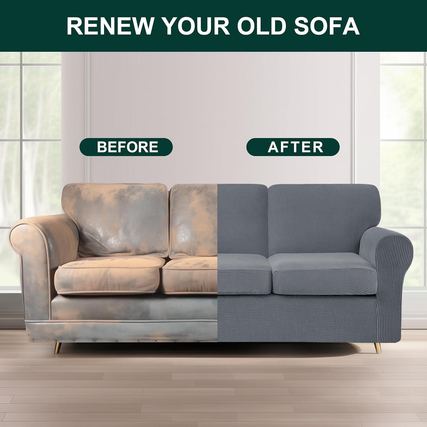 CHUN YI 7 Piece Couch Covers for 3 Cushion Couch Sofa Pet Friendly, 3 Seater Stretch Sofa Slipcover with Seperate Backrest and Cushion Covers, Furniture Protector for Dogs (Large, Light Grey)