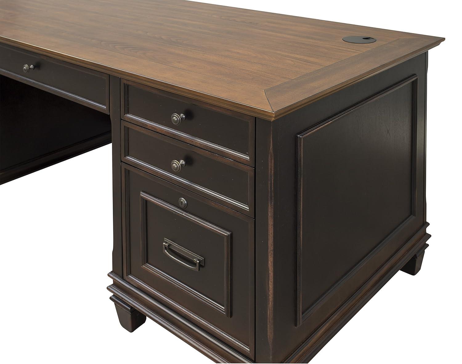 Hartford Executive Home Office Desk with Hutch, Black and Brown