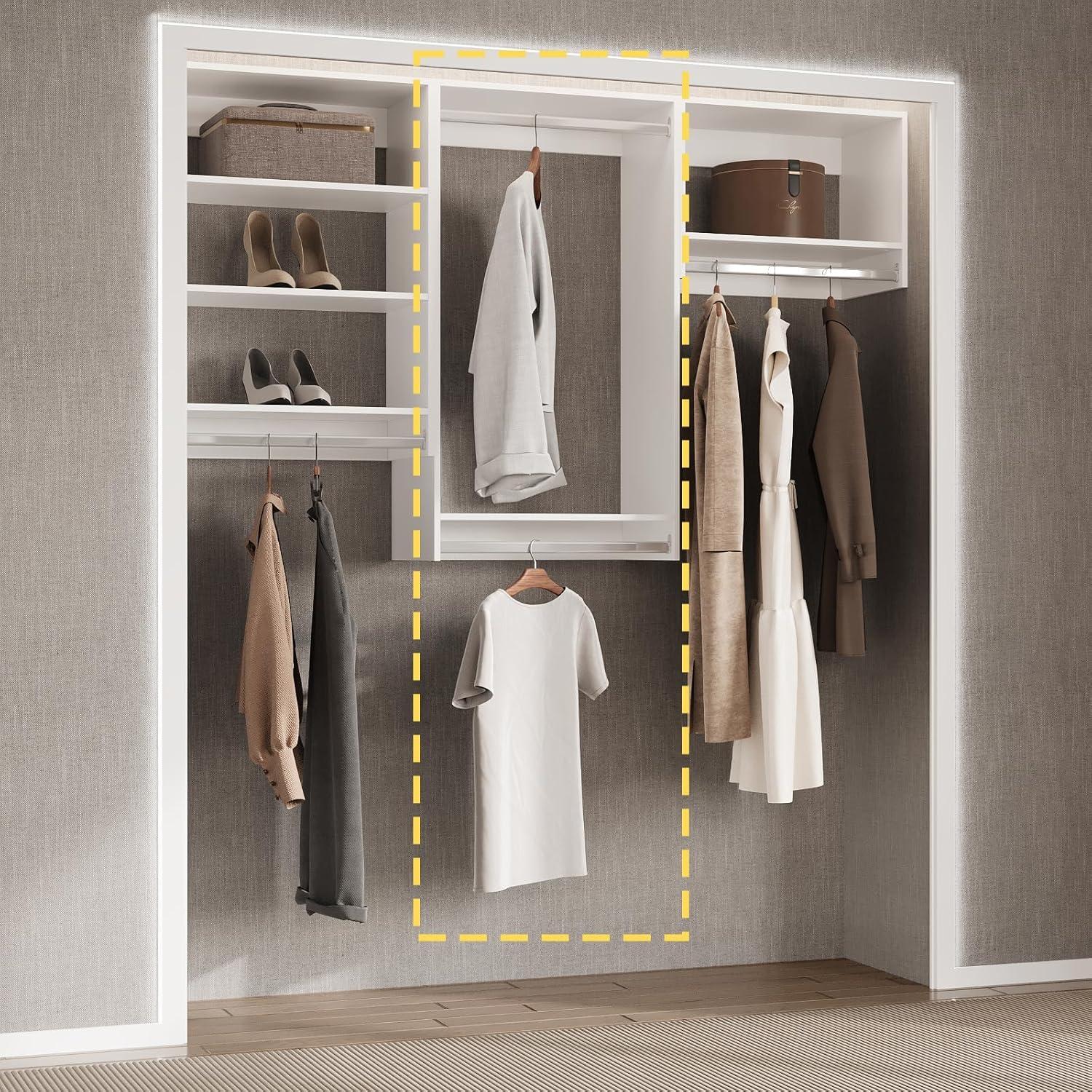 25.5 in. White Walk-in Modular Double Hanging Tower Unit with 1-Shelf, Wall Mount Wood Closet System