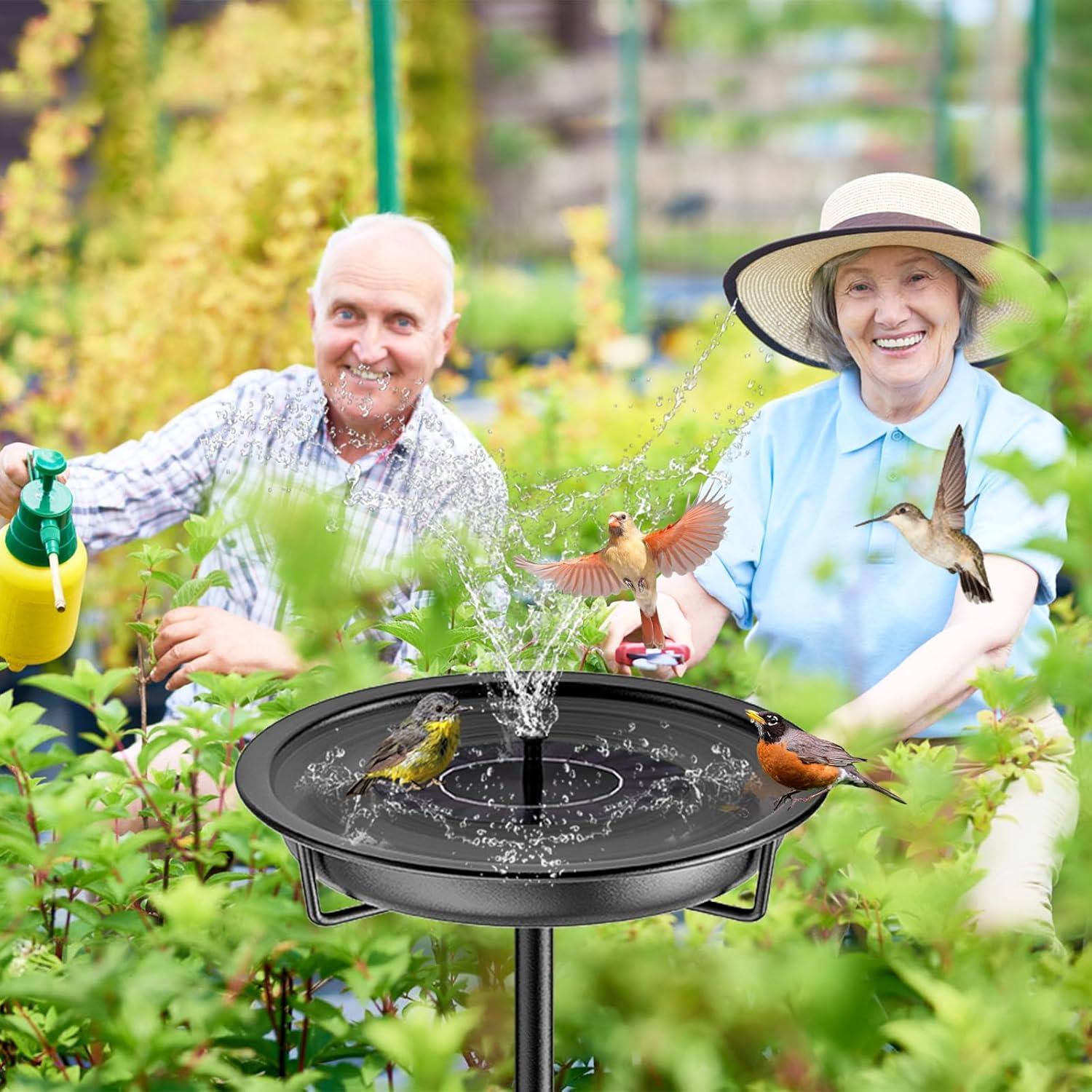 Freestanding Birdbaths Bowl Outdoor, Free Standing Garden Bird Bath Bird Feeder Bowl with Metal Stake, Detachable Decoration Spa Birdfeeder for Garden Patio Yard Lawn, 4 Spiky Feet (Brown)