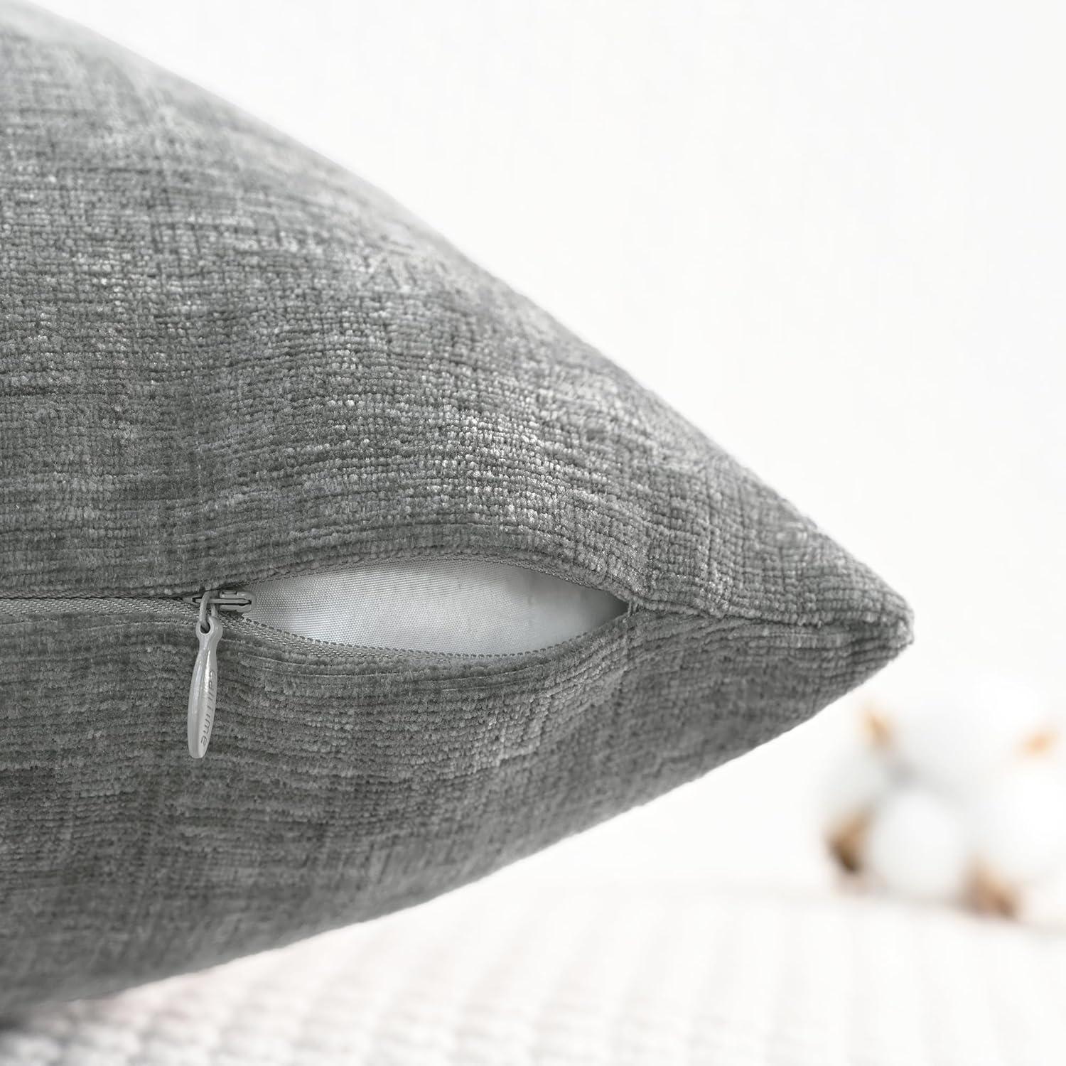 CaliTime Throw Pillow Covers Decorative 24 X 24 Inches Pack of 2 Cozy Chenille Cushion Cases for Couch Sofa Bed Living Room Home Medium Grey