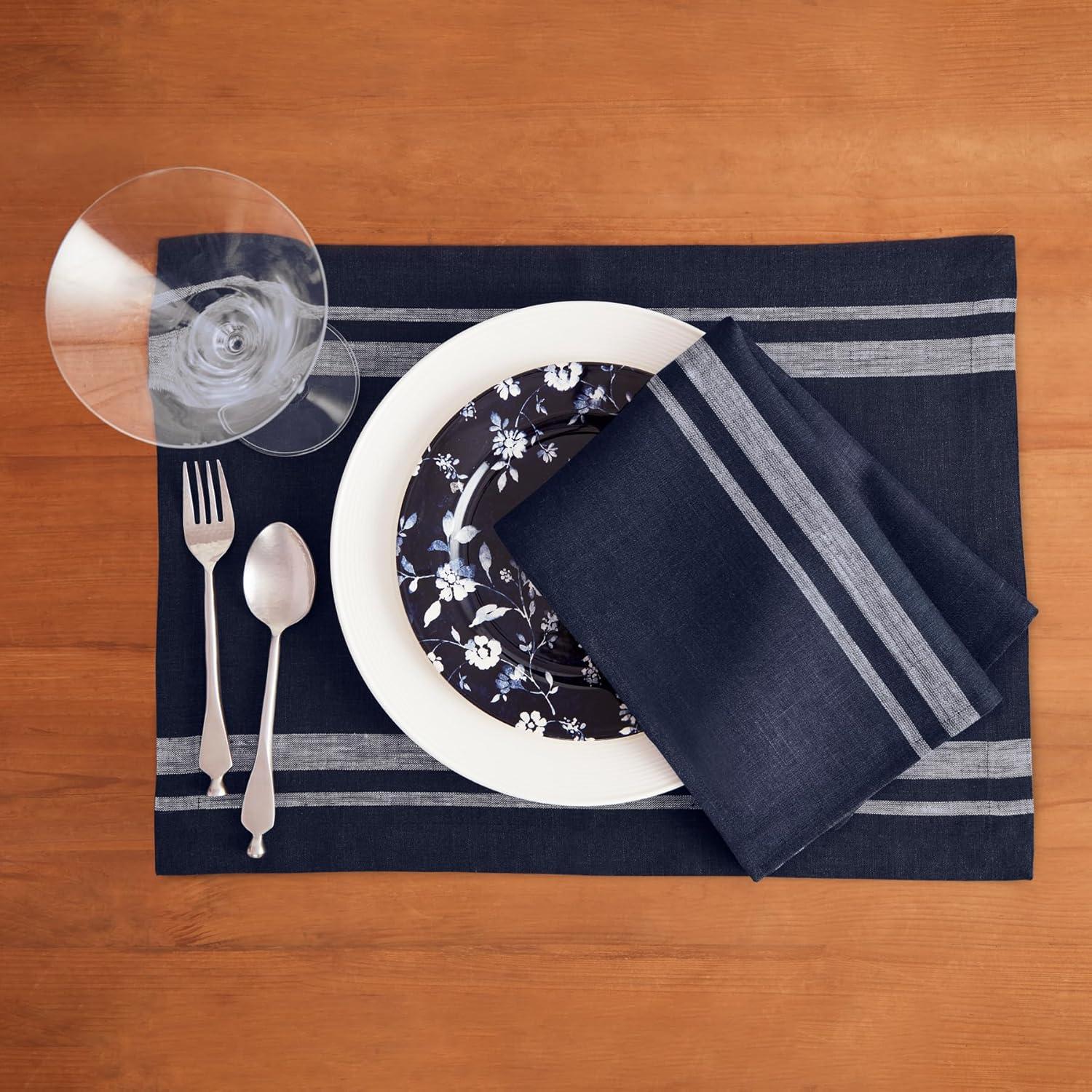 French Stripe - 100% Pure Linen Square Dinner Napkins (Set of 4)