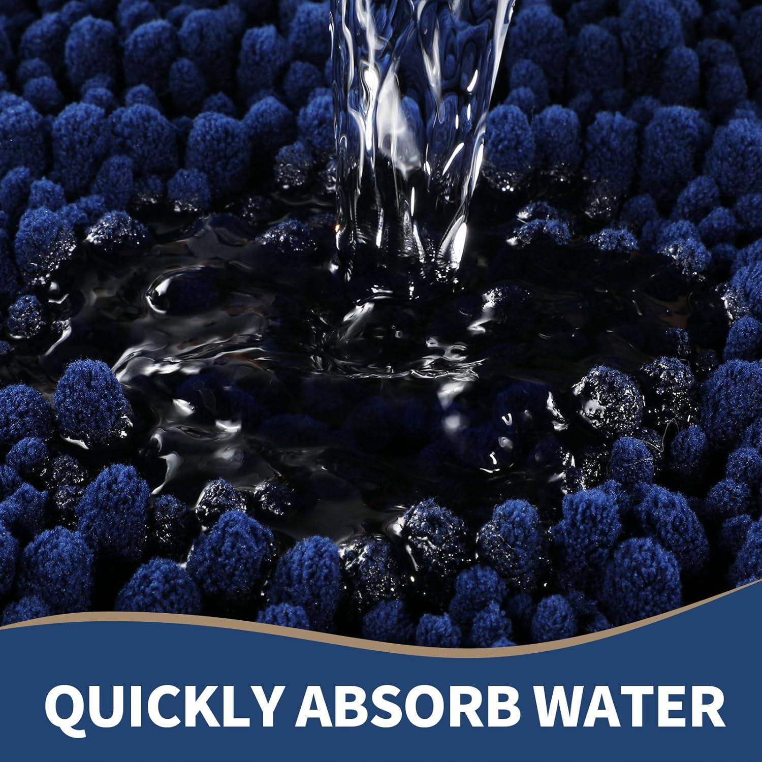 Yimobra Bathroom Rug Set 3 Piece - Super Absorbent Quick Dry Chenille Bath Mats & Toilet Rug, Non Slip Machine Washable, Extra Thick Shaggy Floor Mat for Shower Tub Sink, Navy Blue