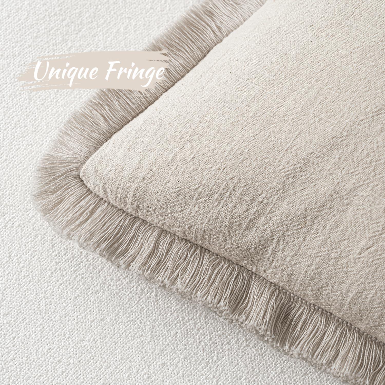 MIULEE Throw Pillow Covers Boho Farmhouse 18x18 Set of 2 Decorative Beige Couch with Fringe Chic Cotton Pillowcases Home Decor Accents for Cushion Soft Bed Living Room