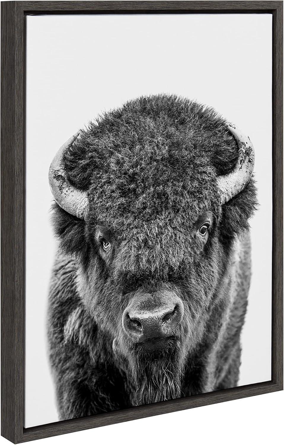 Sylvie Bison Portrait Black and White Frame Canvas by Amy Peterson Gray - Kate & Laurel All Things Decor