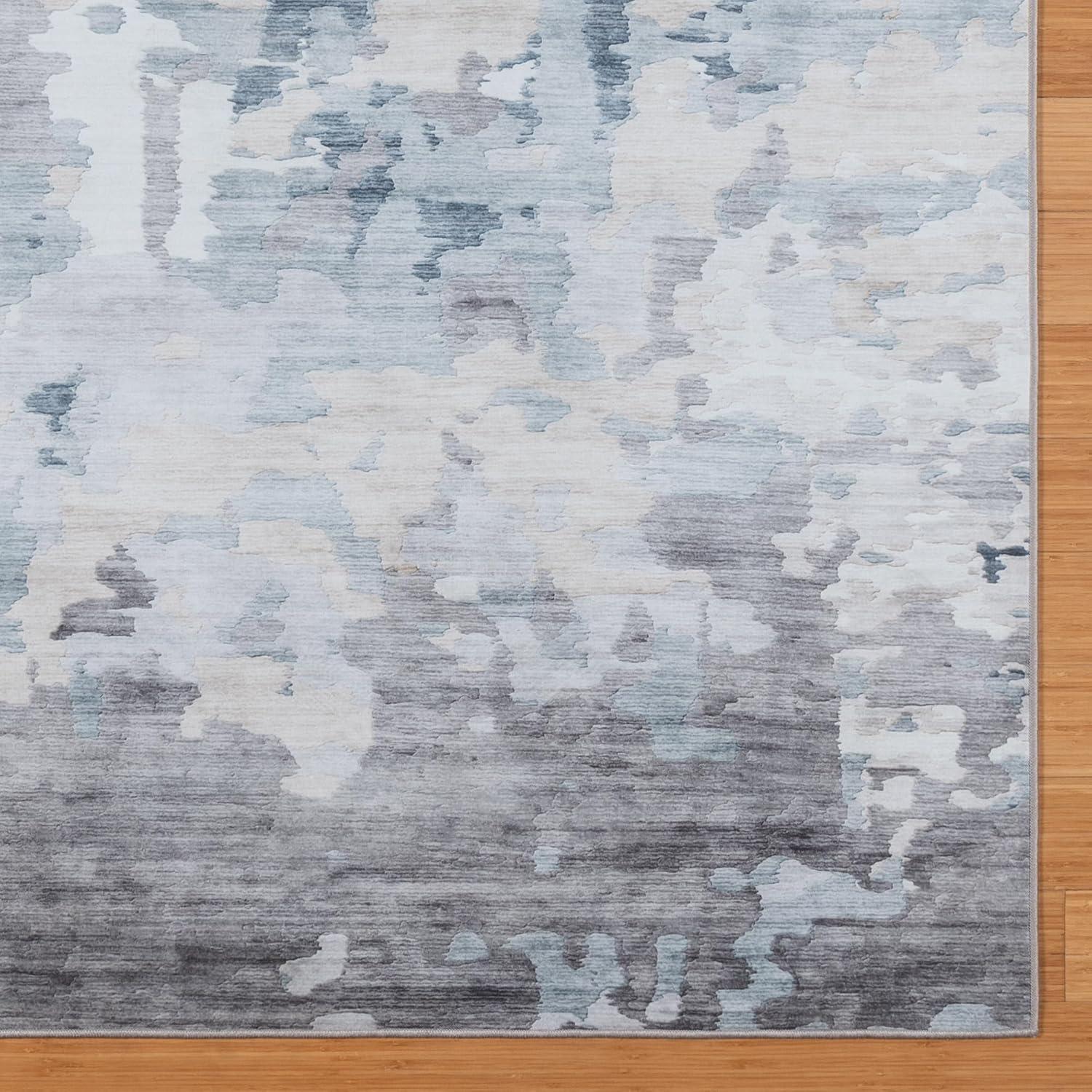 Crystal Print Kaori Blue Gray Beige Multi Modern Abstract Industrial Livingroom Dining Bedroom Flat Pile Easy Care Indoor Area Rug, 3x5