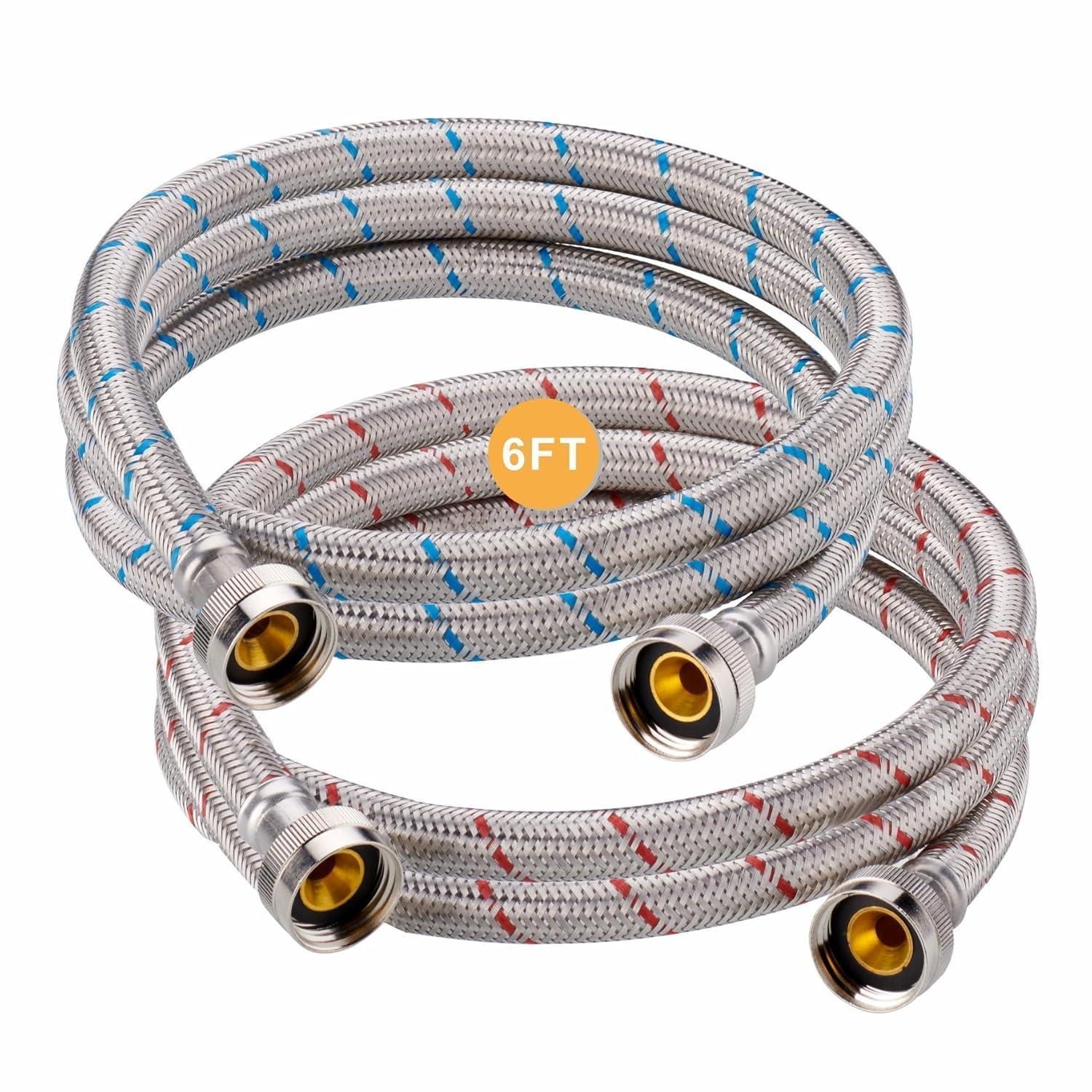 Washer Hoses 6ft Long Premium Stainless Steel Washing Machine Hoses, 2 Pack for Washer