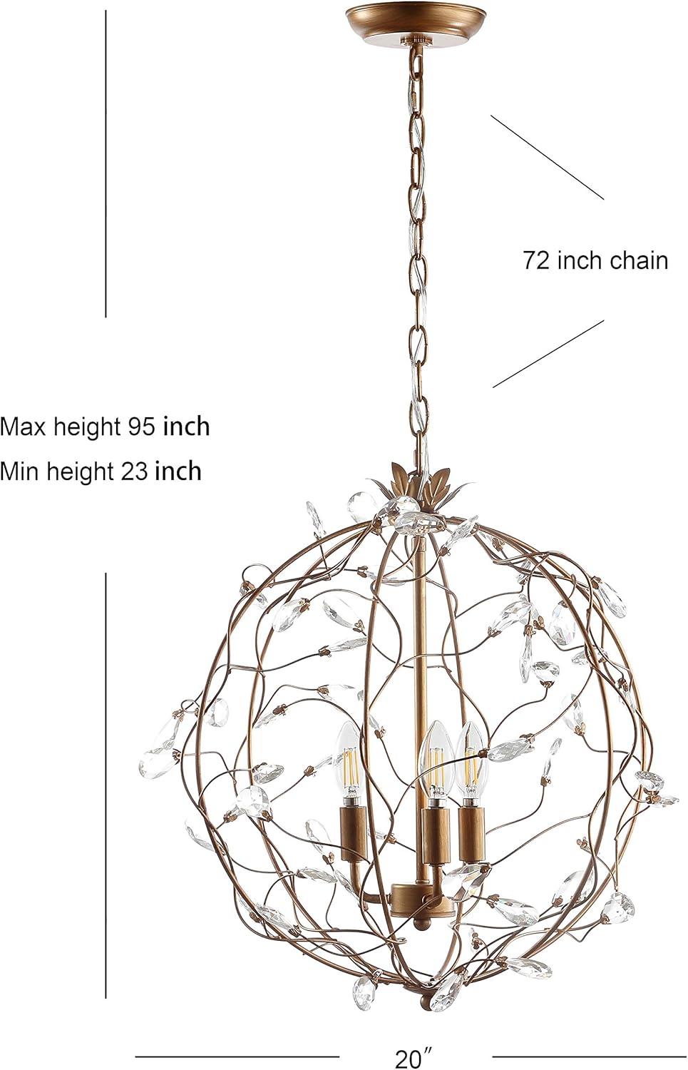 Isabelle 20" Adjustable Metal/Glass LED Pendant, Antique Gold