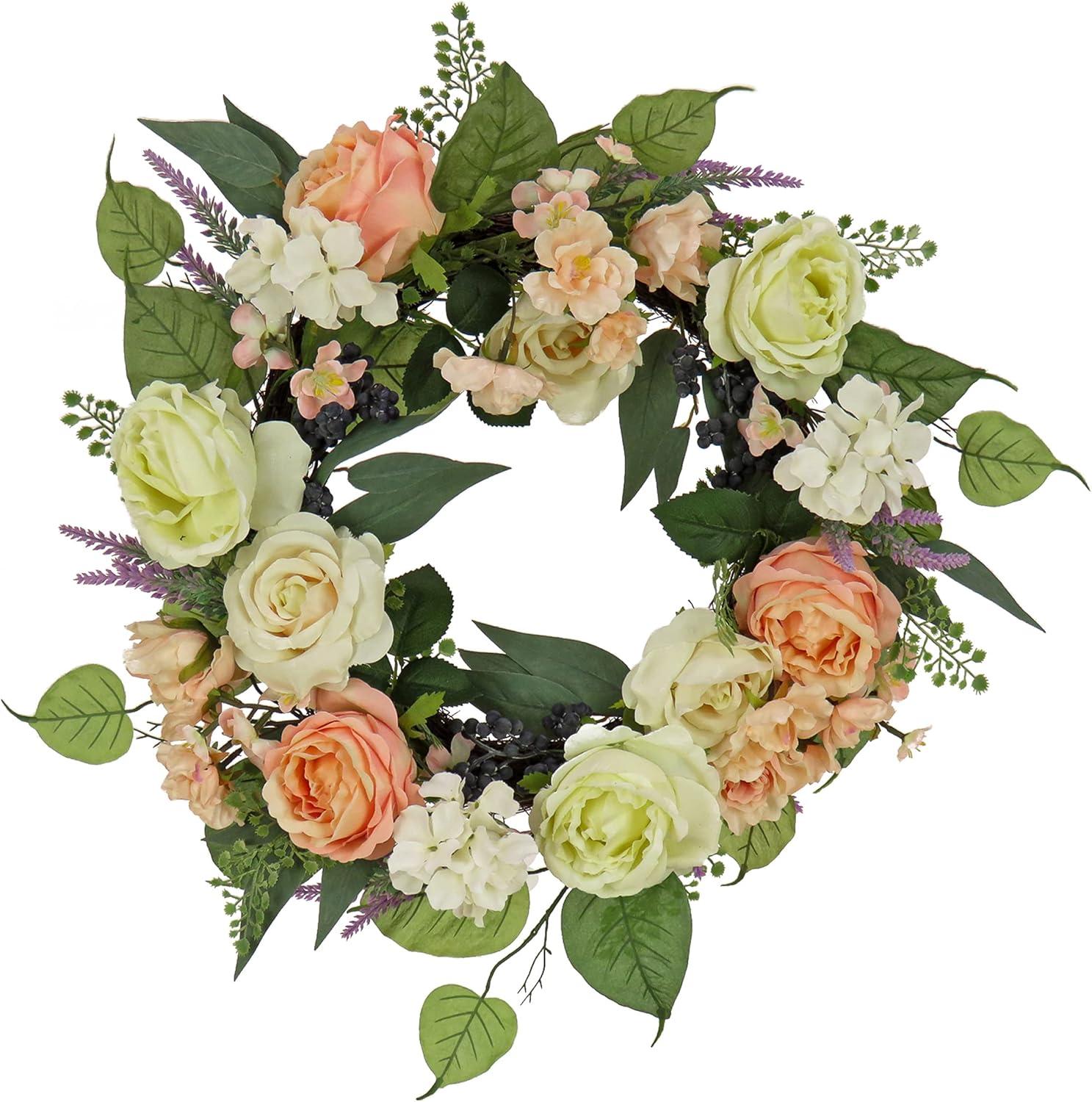 24" Artificial Rose and Peony Woven Branch Base Wreath - National Tree Company