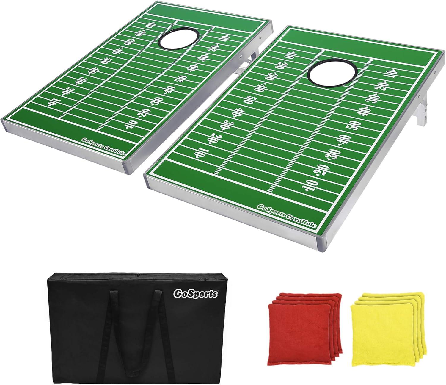 GoSports Green Aluminum Frame Football Cornhole Set with Bean Bags