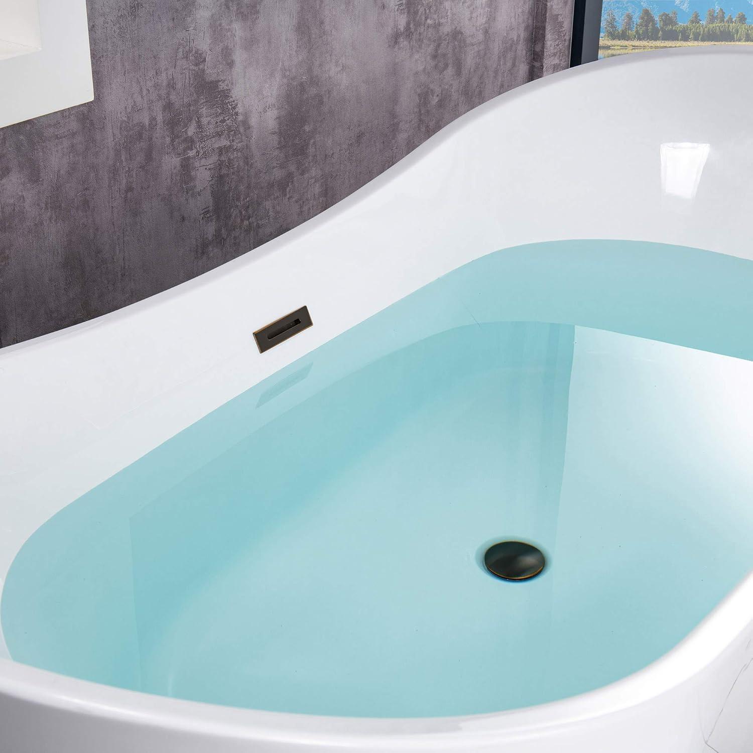 WoodBridge 67" x 32" Freestanding Soaking Acrylic Single Slipper Bathtub with Reversible Drain B0084-ORB-Drain &O
