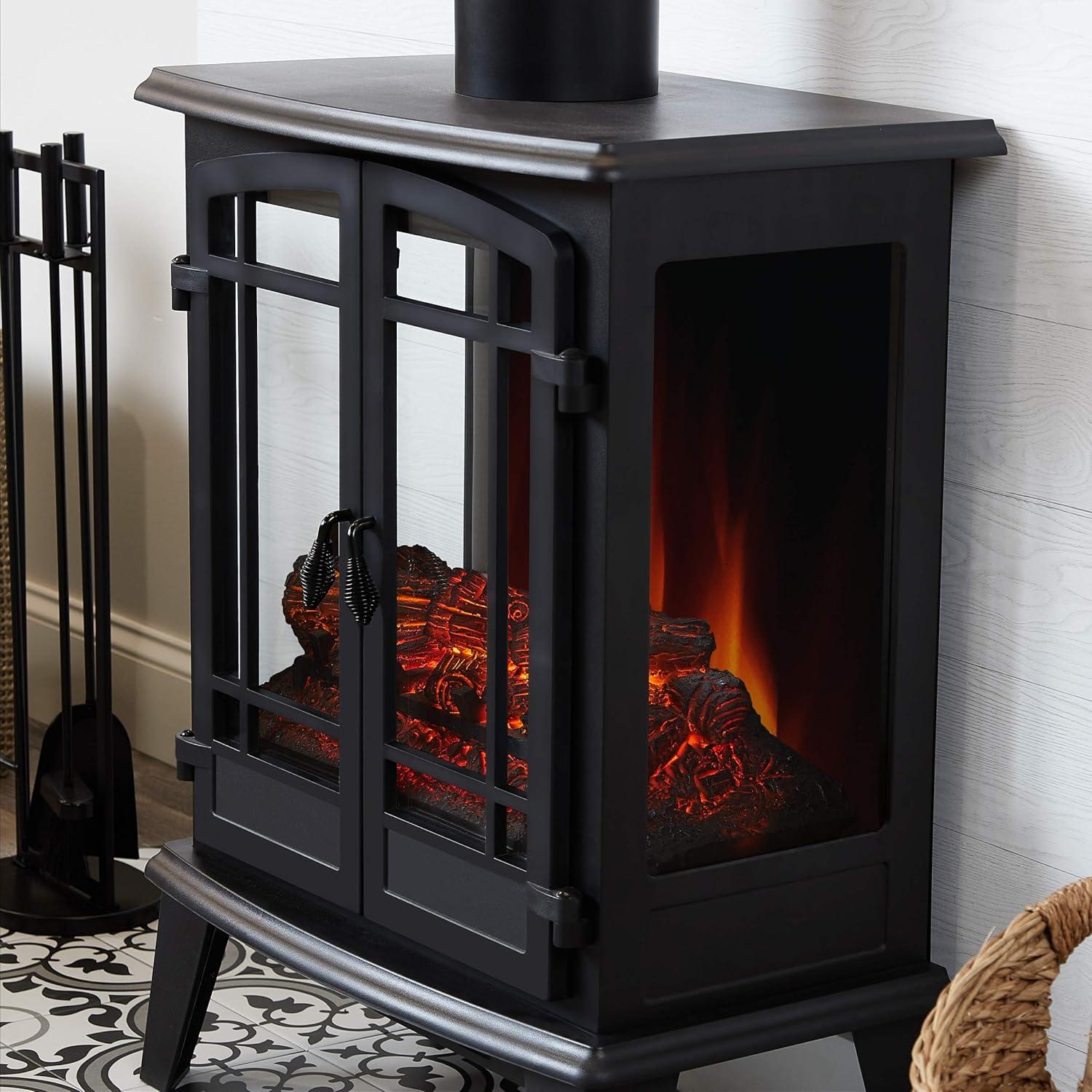 Real Flame Contemporary Metal Foster Stove Electric Fireplace in Black