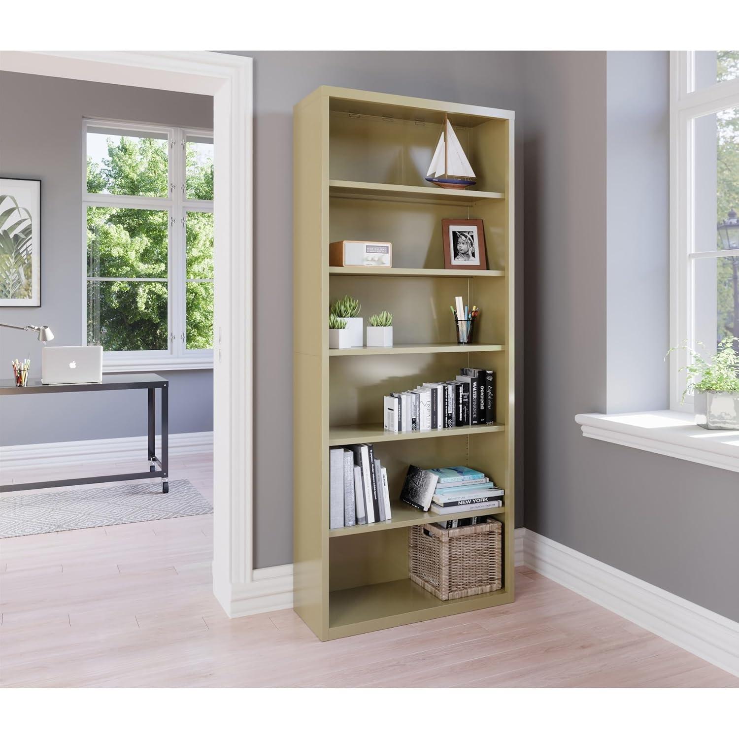 Lorell Fortress Series Bookcases - 34.5" x 13" x 82" - 6 x Shelf(ves) - Putty - Powder Coated - Steel - Recycled