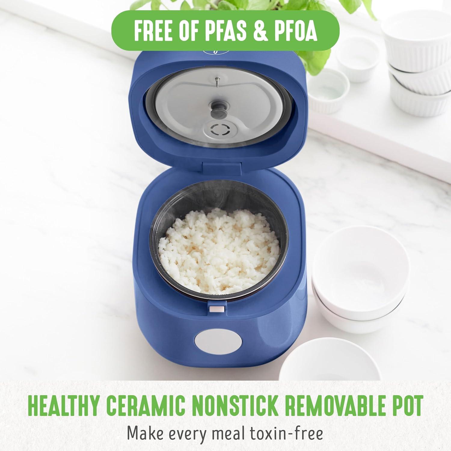 GreenLife Blue and White Ceramic Nonstick Electric Rice Cooker
