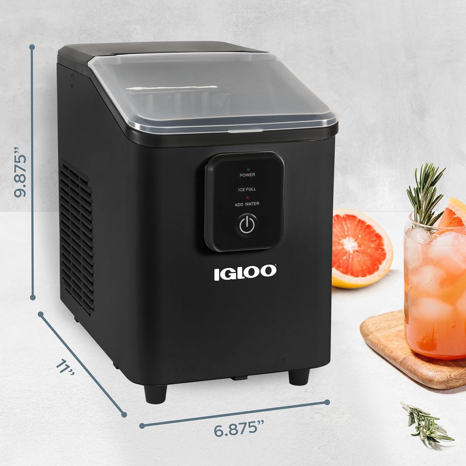 Igloo Handled Automatic Ice Machine Self Cleaning Countertop Ice Maker with Scoop, Black