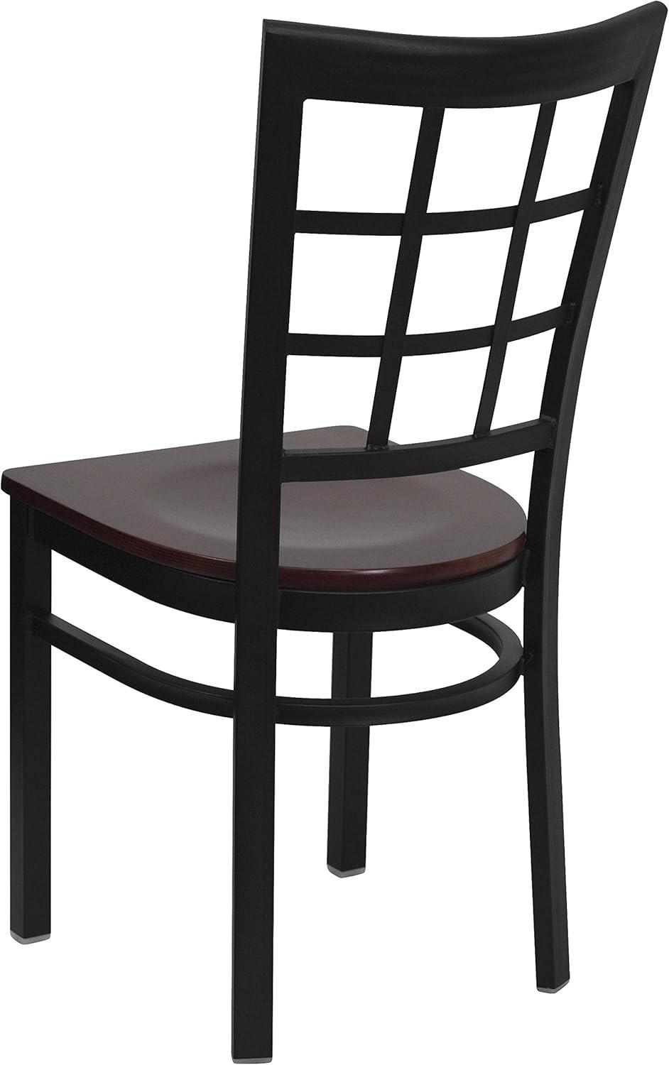 Elegant Window Back Steel Side Chair with Mahogany Wood Seat