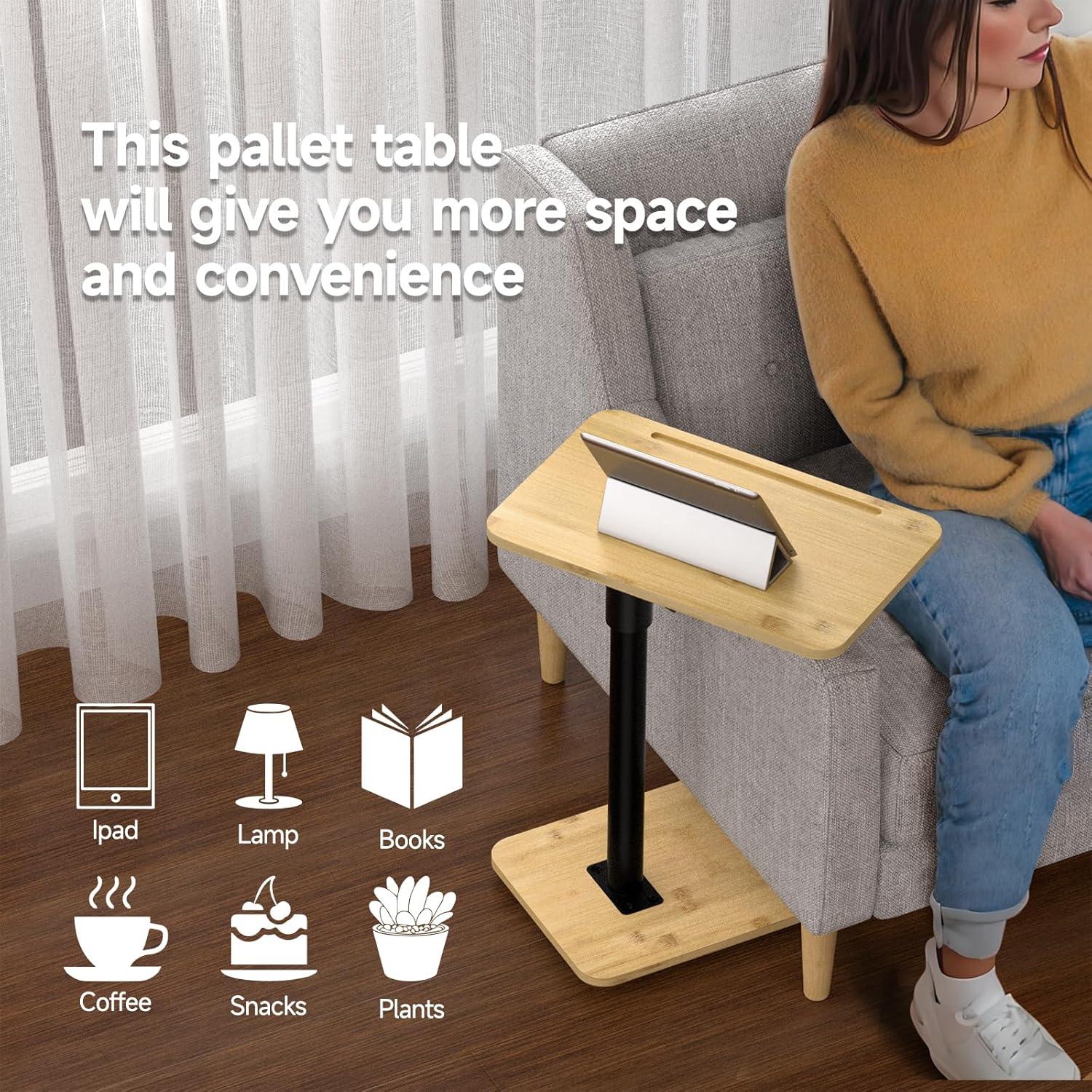 360° Rotatable Sofa Tray Table for Couch Arm - C-Shaped End Table with Phone & Tablet Slots, TV Tray Table, Side Table Tray for Living Room & Bedroom